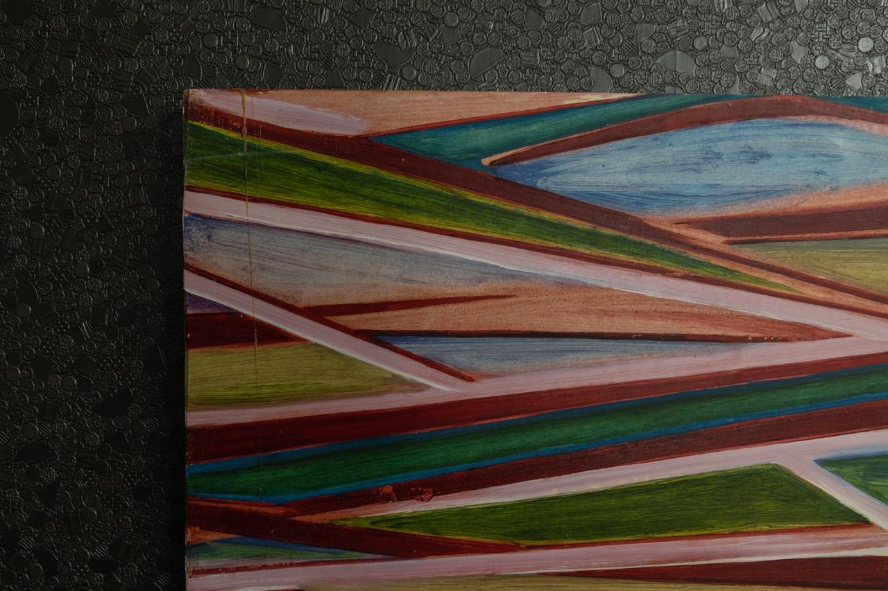 Peinture géométrique abstraite polychrome, huile sur panneau, fin du 20e siècle Bon état - En vente à Barntrup, DE