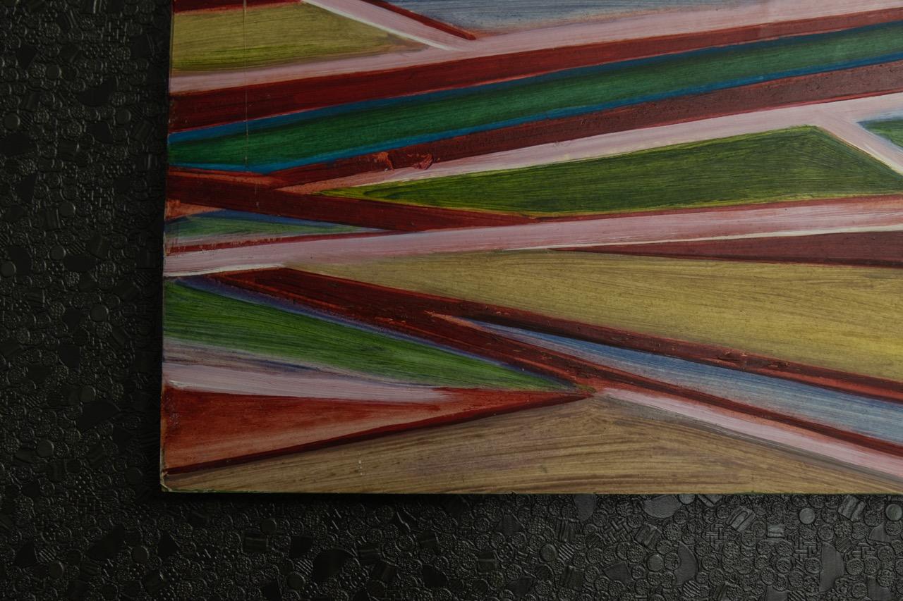20ième siècle Peinture géométrique abstraite polychrome, huile sur panneau, fin du 20e siècle en vente