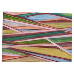 Pintura abstracta geométrica policromada, óleo sobre tabla, finales del siglo XX