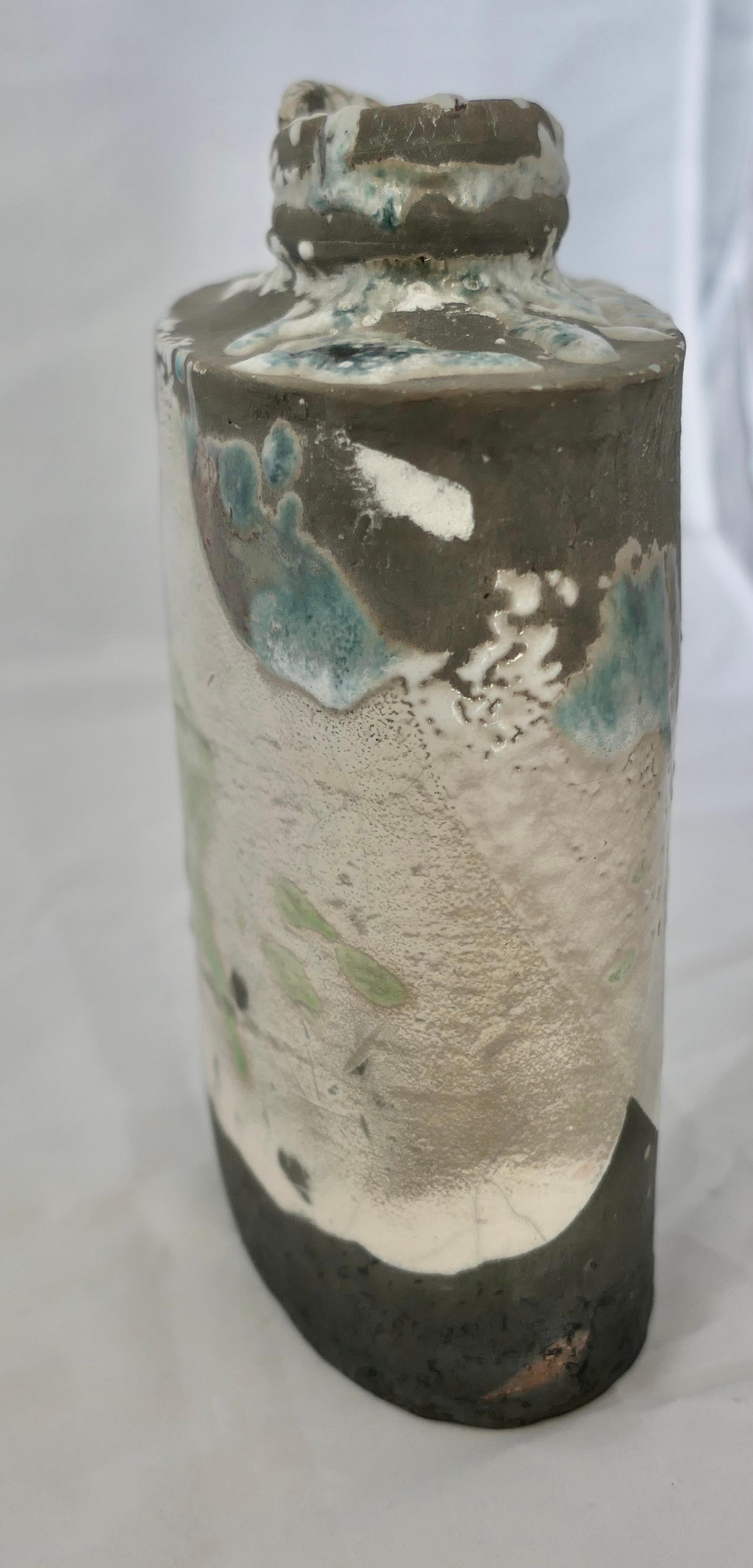 Arts and Crafts Abstract Polychrome Stoneware Vase of  Signed PH, Phill Rogers For Sale