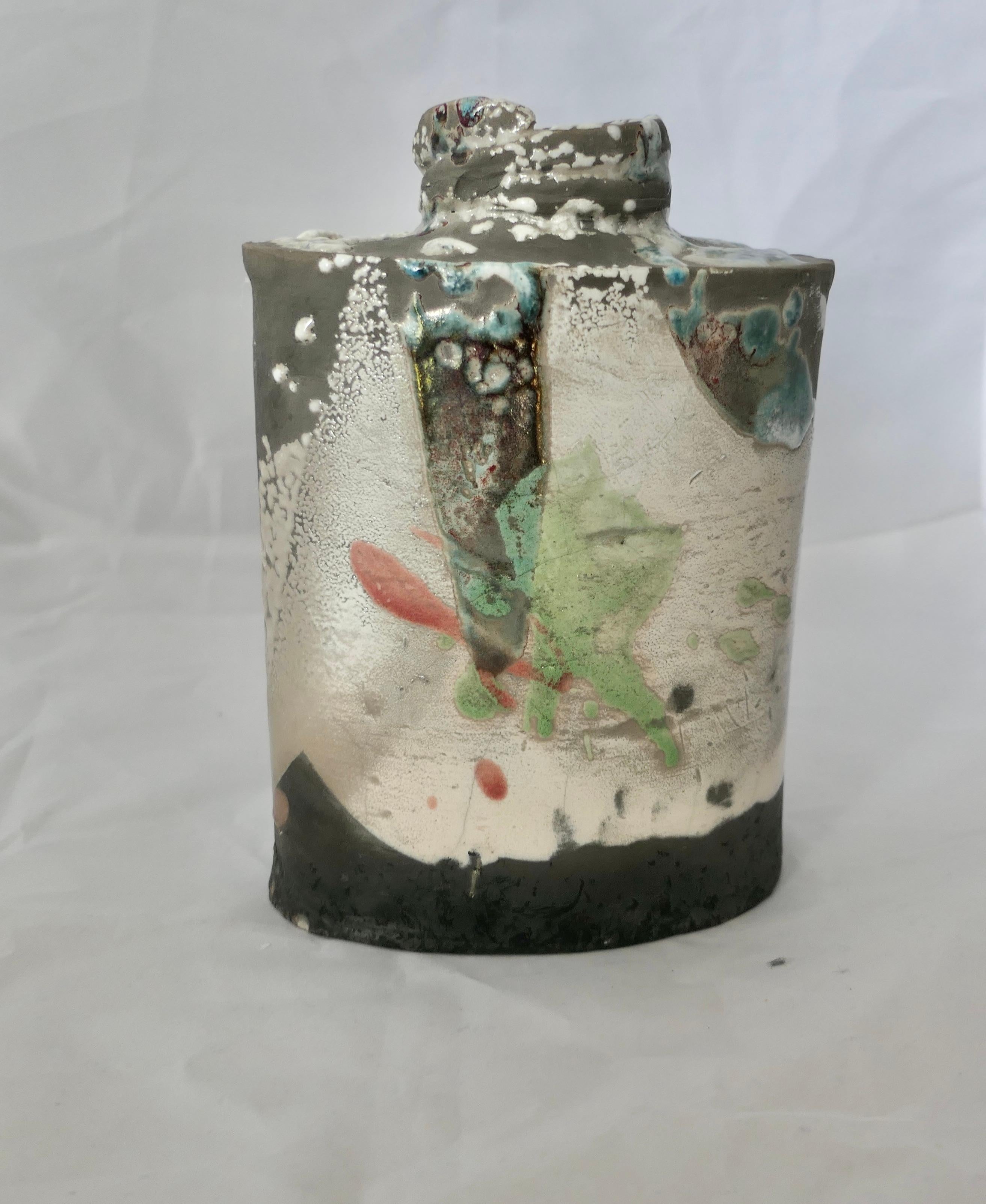 Pottery Abstract Polychrome Stoneware Vase of  Signed PH, Phill Rogers For Sale