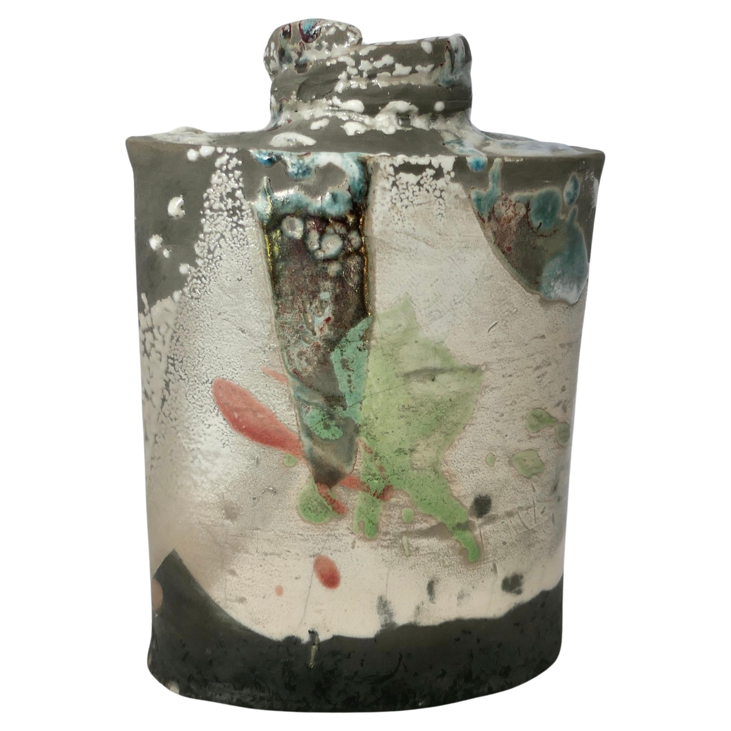 Abstract Polychrome Stoneware Vase of  Signed PH, Phill Rogers For Sale