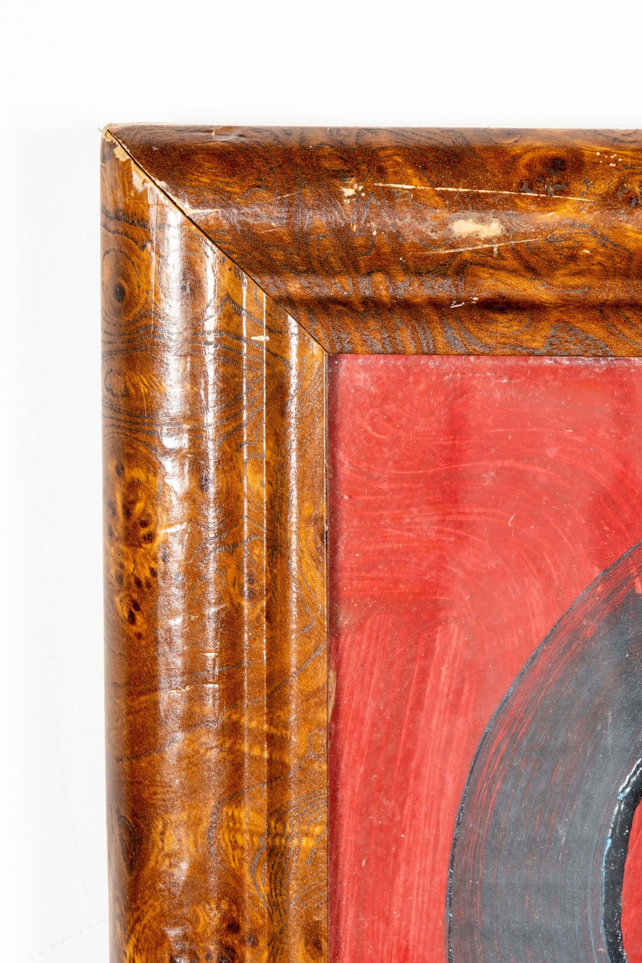 Abstraktes Porträt in Primären, Rahmen aus gemasertem Holz von Peter Robert Keil (Acryl) im Angebot