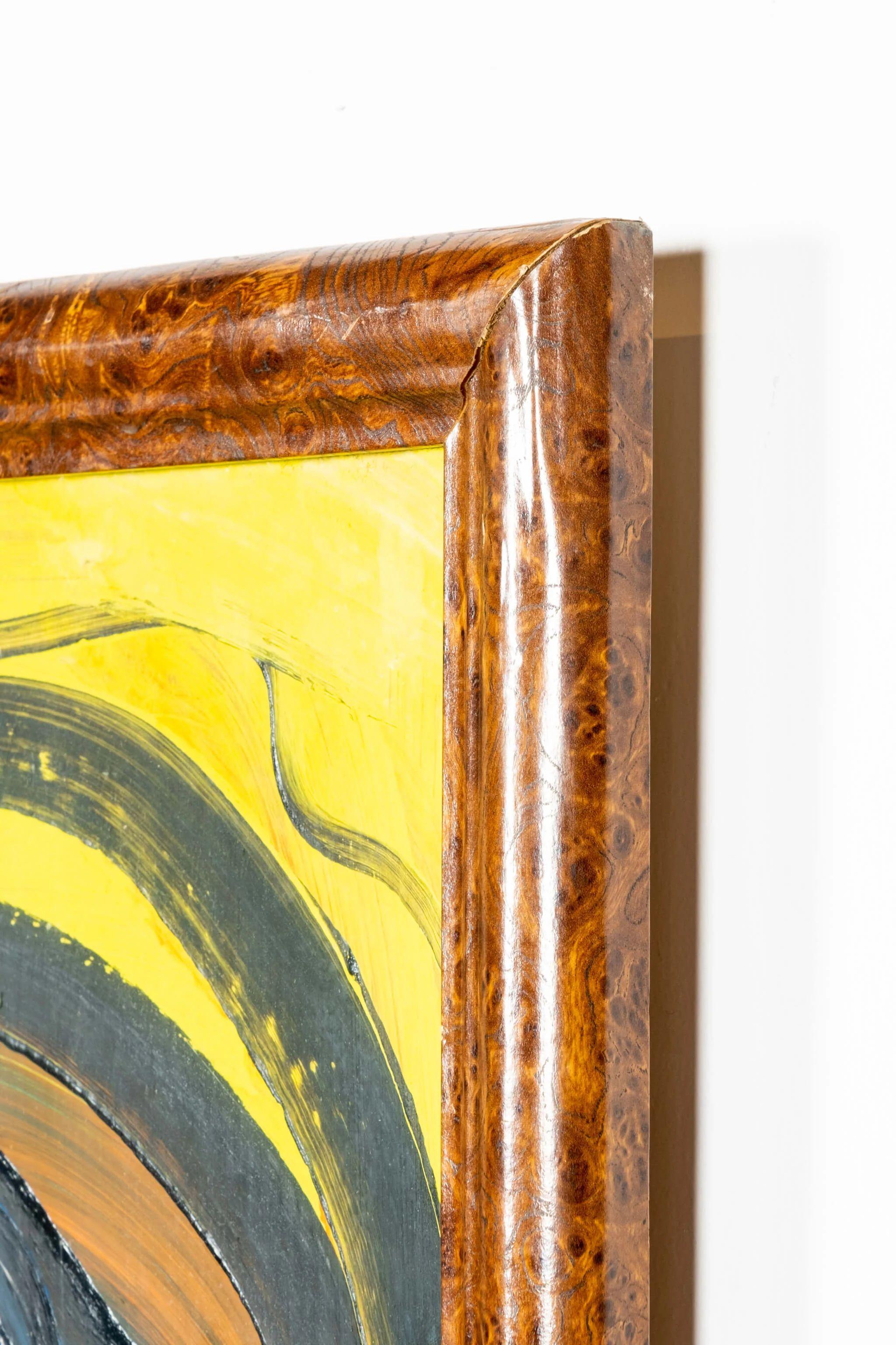 Abstraktes Porträt in Primären, Rahmen aus gemasertem Holz von Peter Robert Keil im Angebot 1