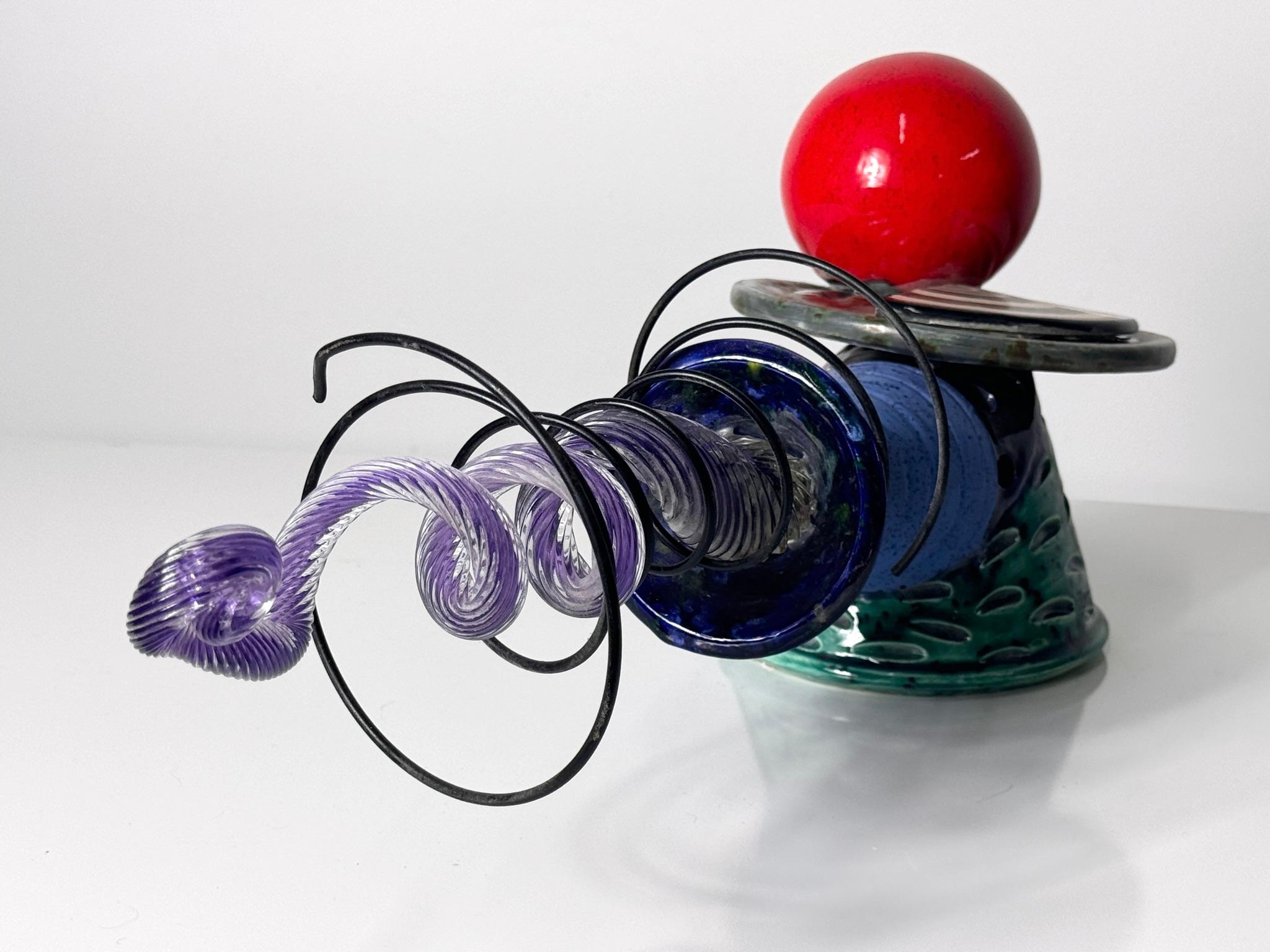 Abstract Post Modern Ceramic & Glass Wall or Table Sculpture by Kaiser Suidan In Good Condition For Sale In Troy, MI