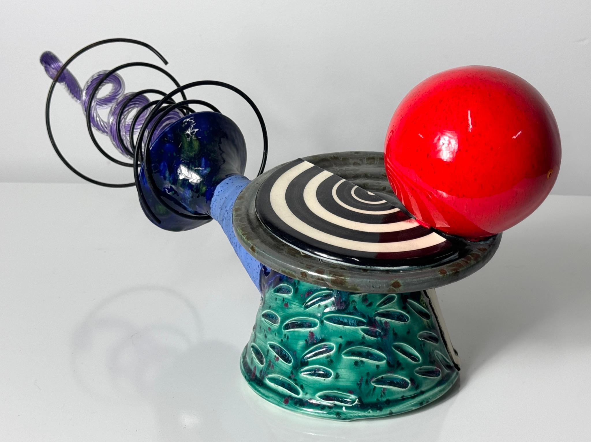 Metal Abstract Post Modern Ceramic & Glass Wall or Table Sculpture by Kaiser Suidan For Sale