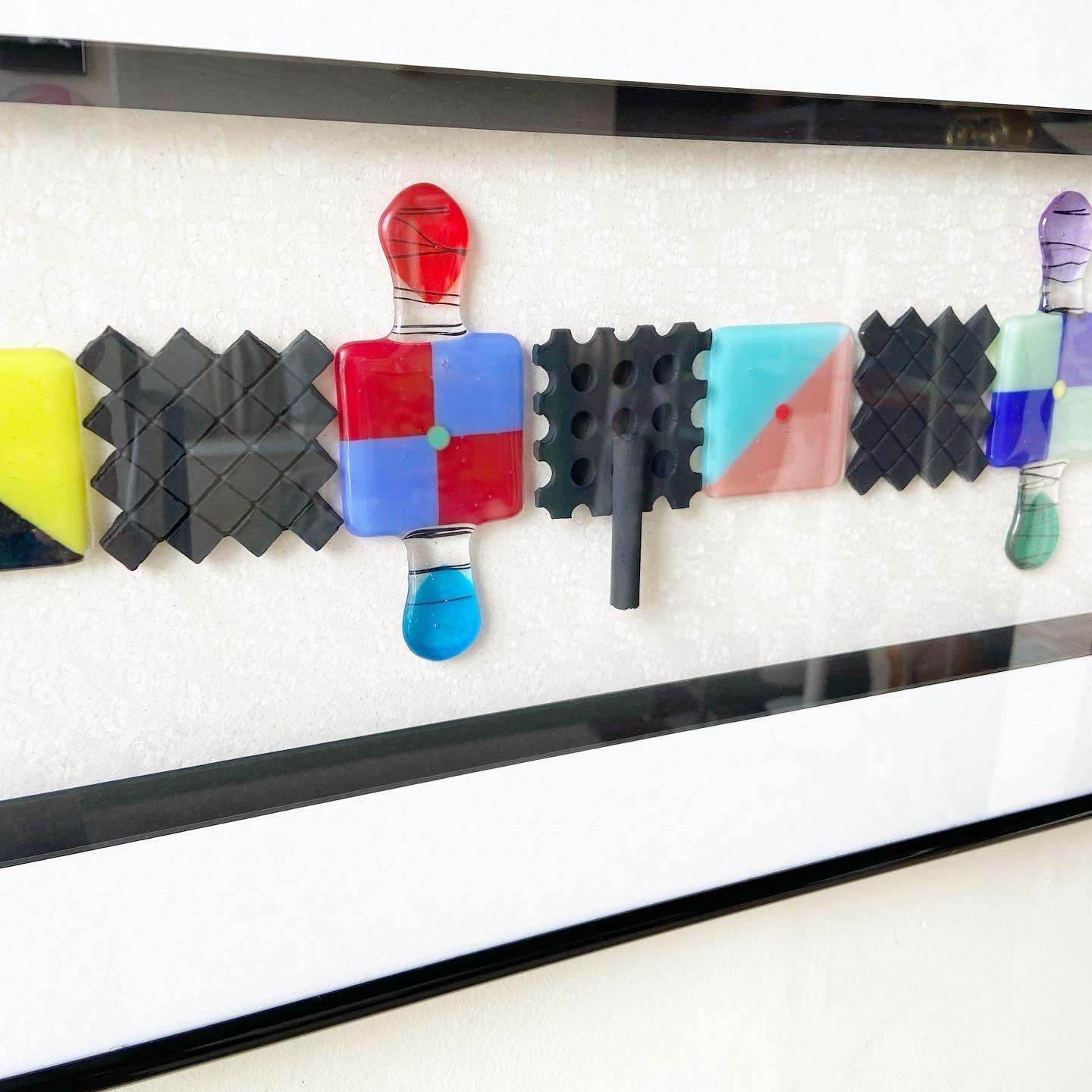 Abstract Postmodern Framed Colored Glass Art 