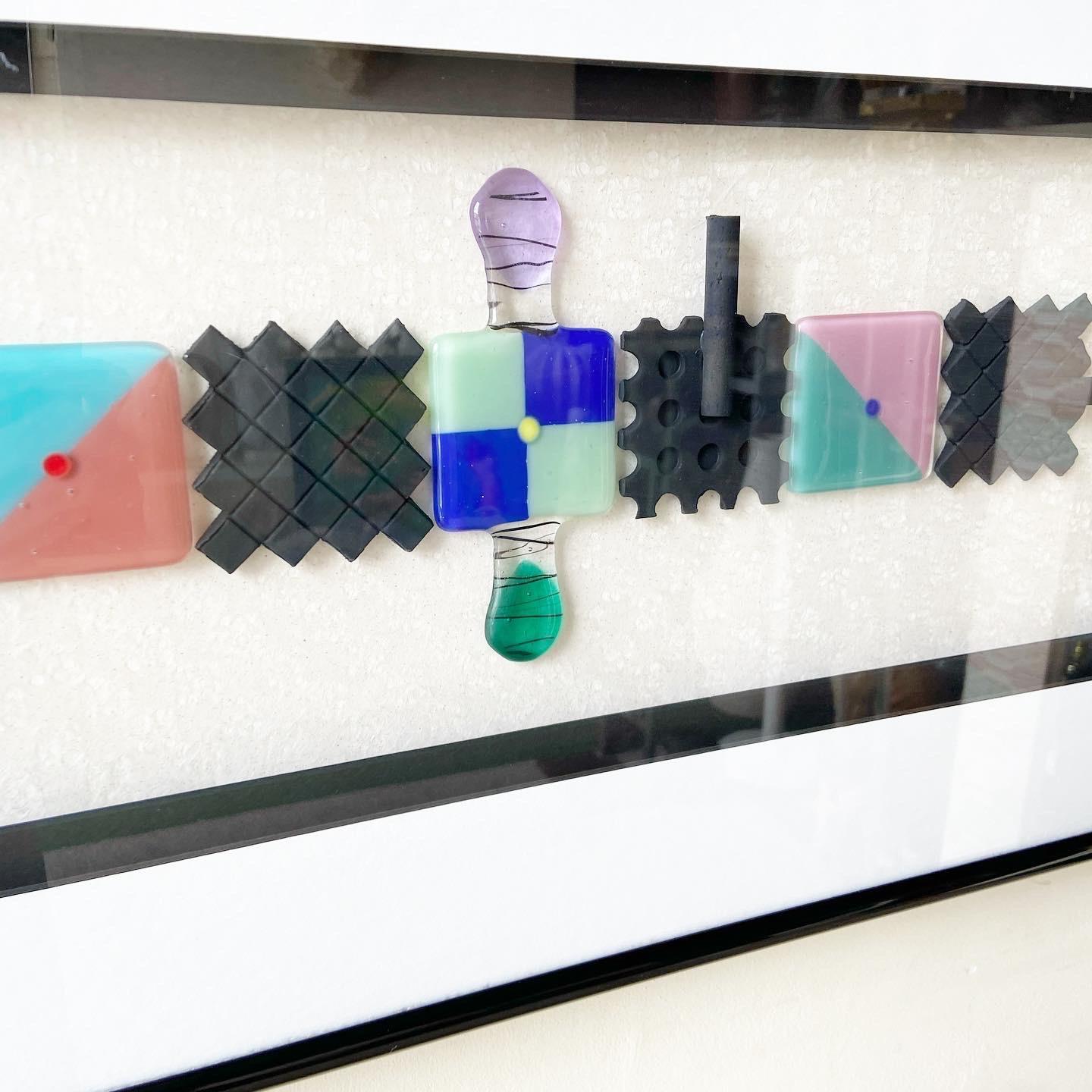Abstract Postmodern Framed Colored Glass Art 