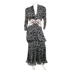 Abstract Print Crystal Beaded Waist Maxi Dress circa 1980s