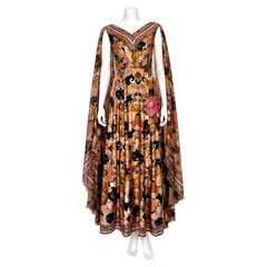 Abstract Print Dress with Sheer Angel Sleeves Robert W Gates Burlingame 1970s