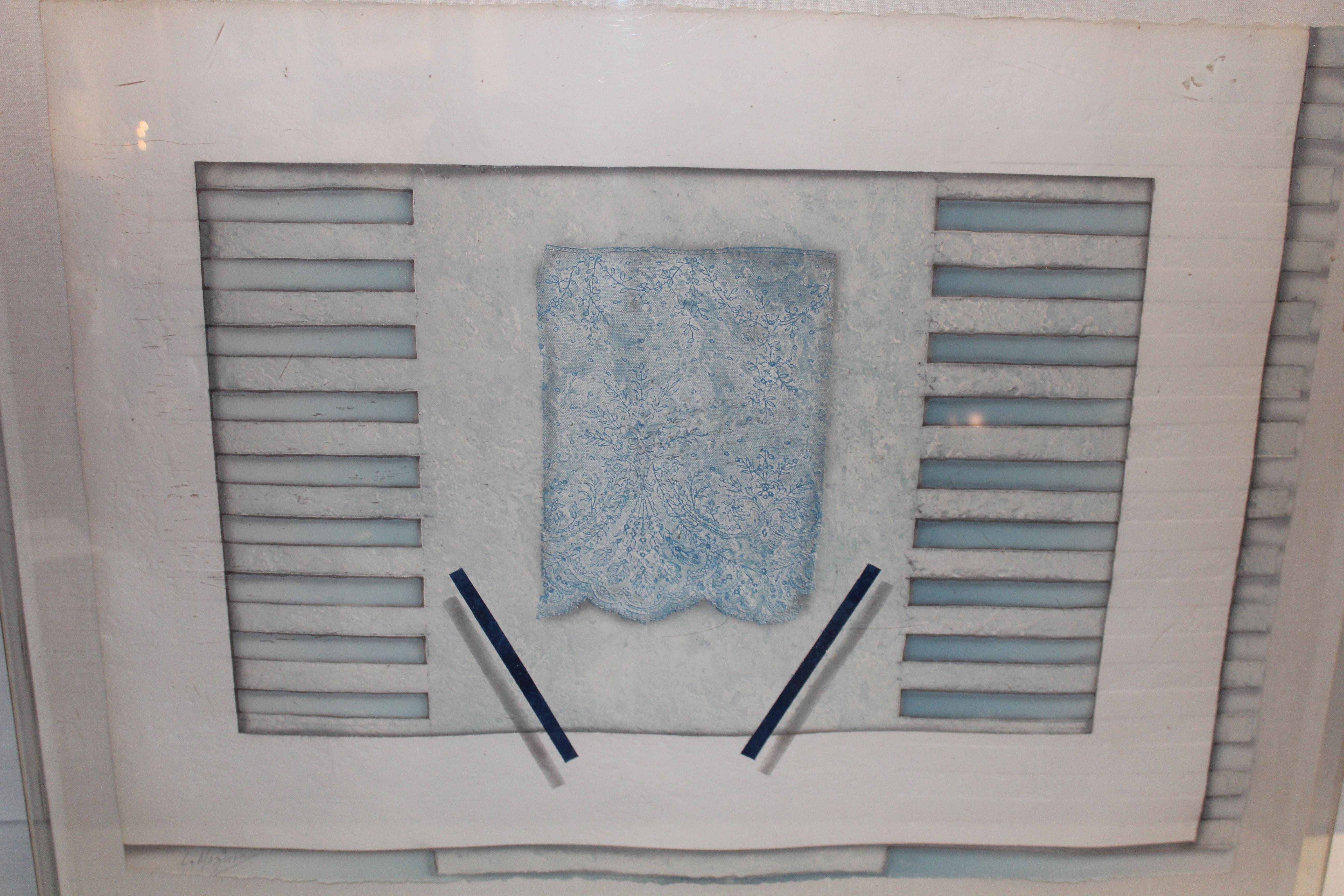 Gravure abstraite enfermée dans un étui en plastique par Luis Mazzora Bon état - En vente à Brooklyn, NY