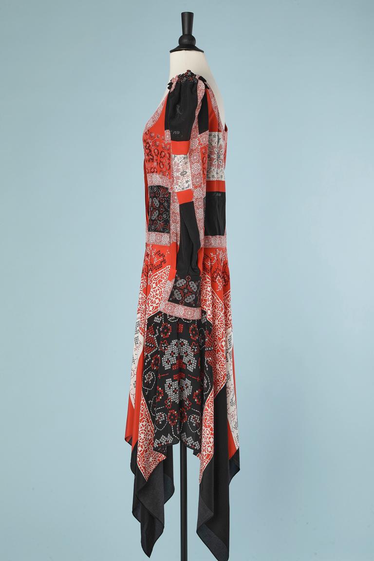 Women's Abstract printed scarf asymmetrical silk dress Alexander Mcqueen For Sale