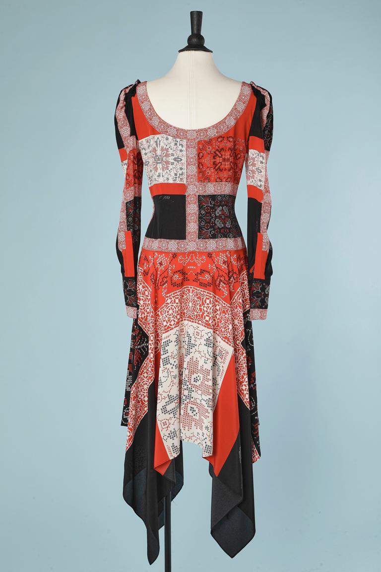Abstract printed scarf asymmetrical silk dress Alexander Mcqueen For Sale 1