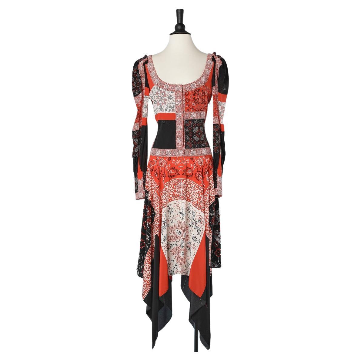 Abstract printed scarf asymmetrical silk dress Alexander Mcqueen For Sale