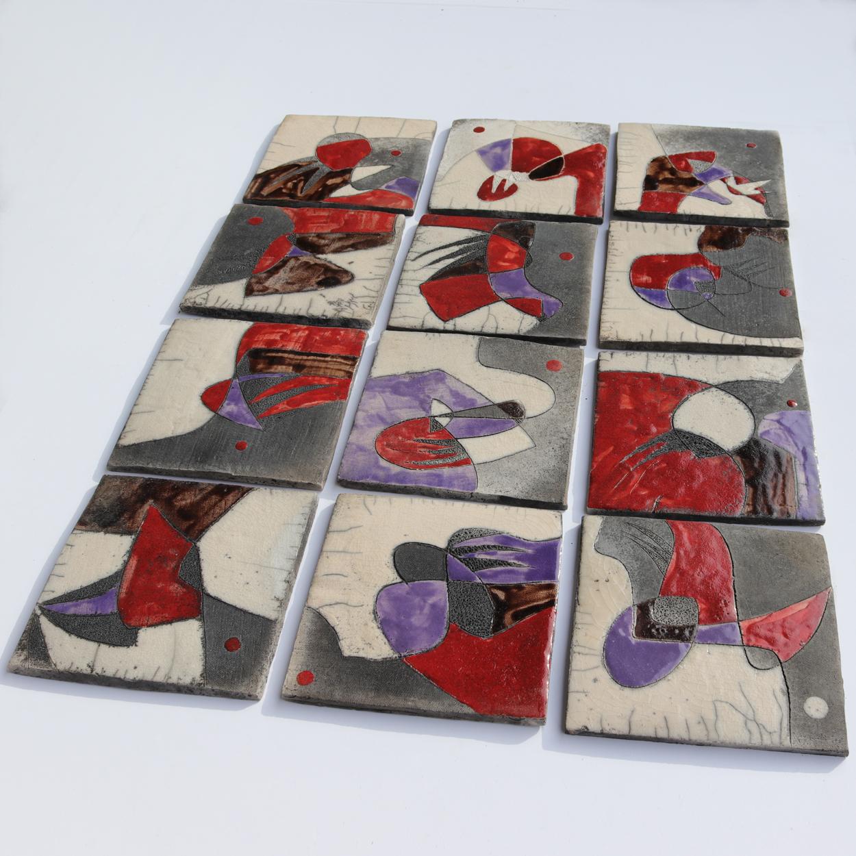 Abstract Raku Tile Panel by Recuperando Italy For Sale 3