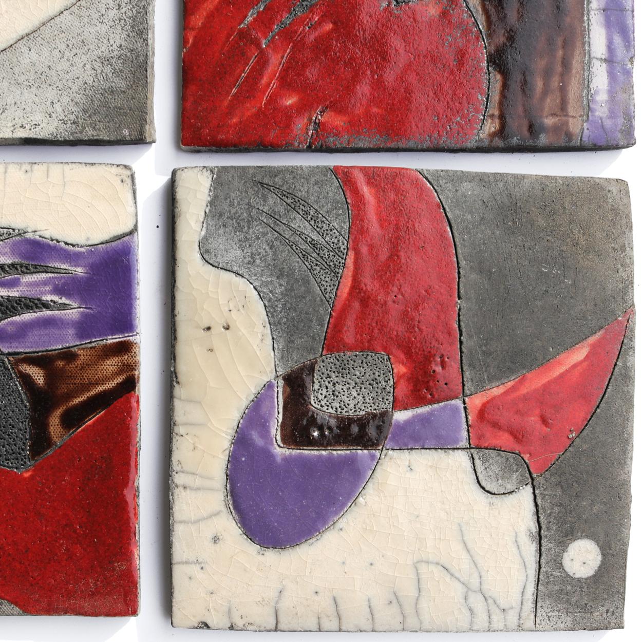 Abstract Raku Tile Panel by Recuperando Italy In Excellent Condition For Sale In Rijssen, NL