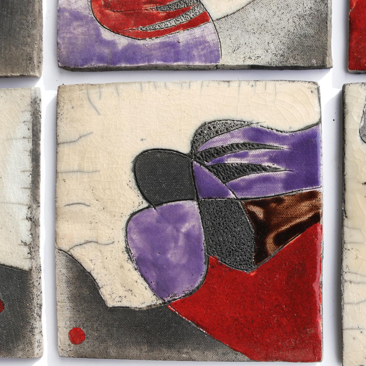 Contemporary Abstract Raku Tile Panel by Recuperando Italy For Sale