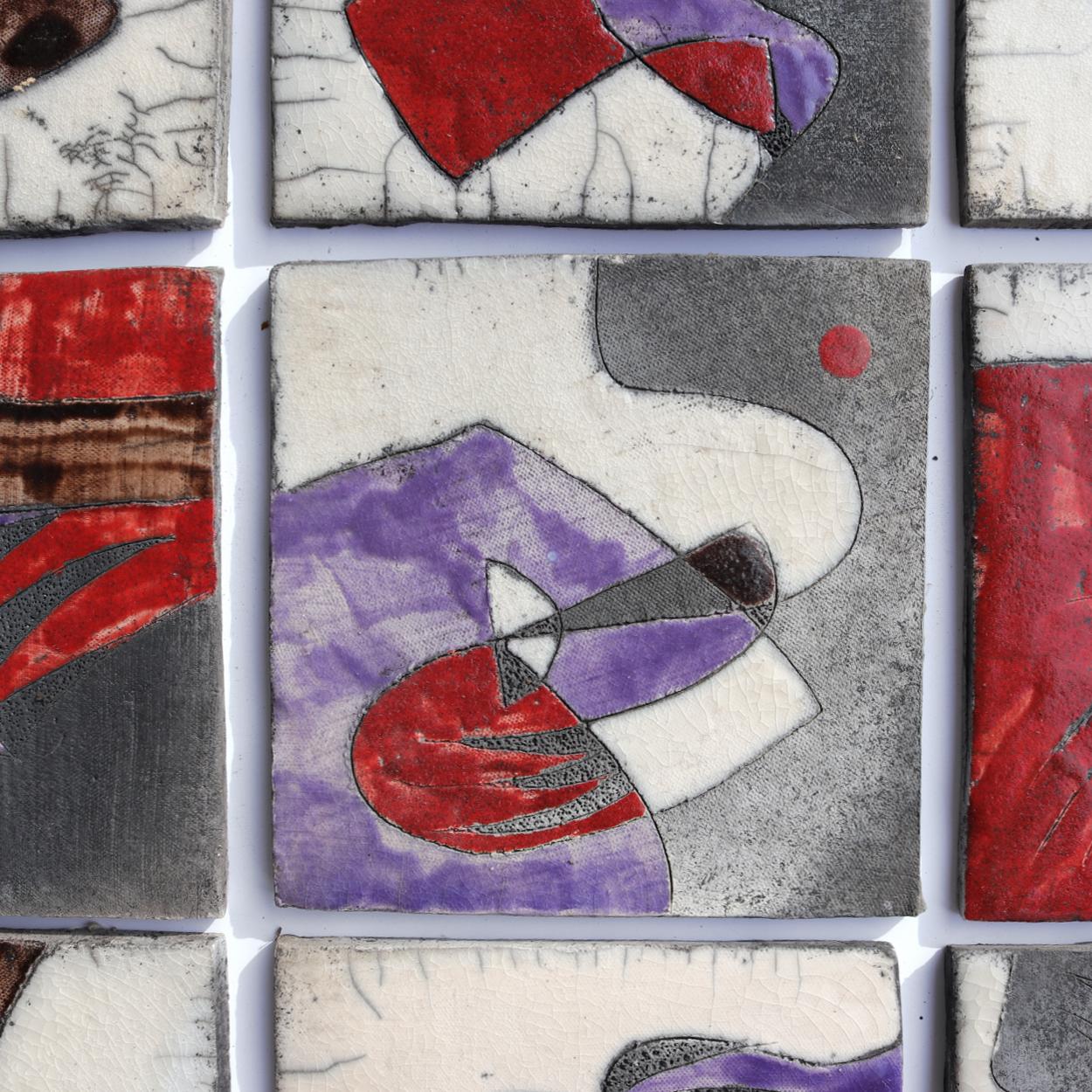 Ceramic Abstract Raku Tile Panel by Recuperando Italy For Sale