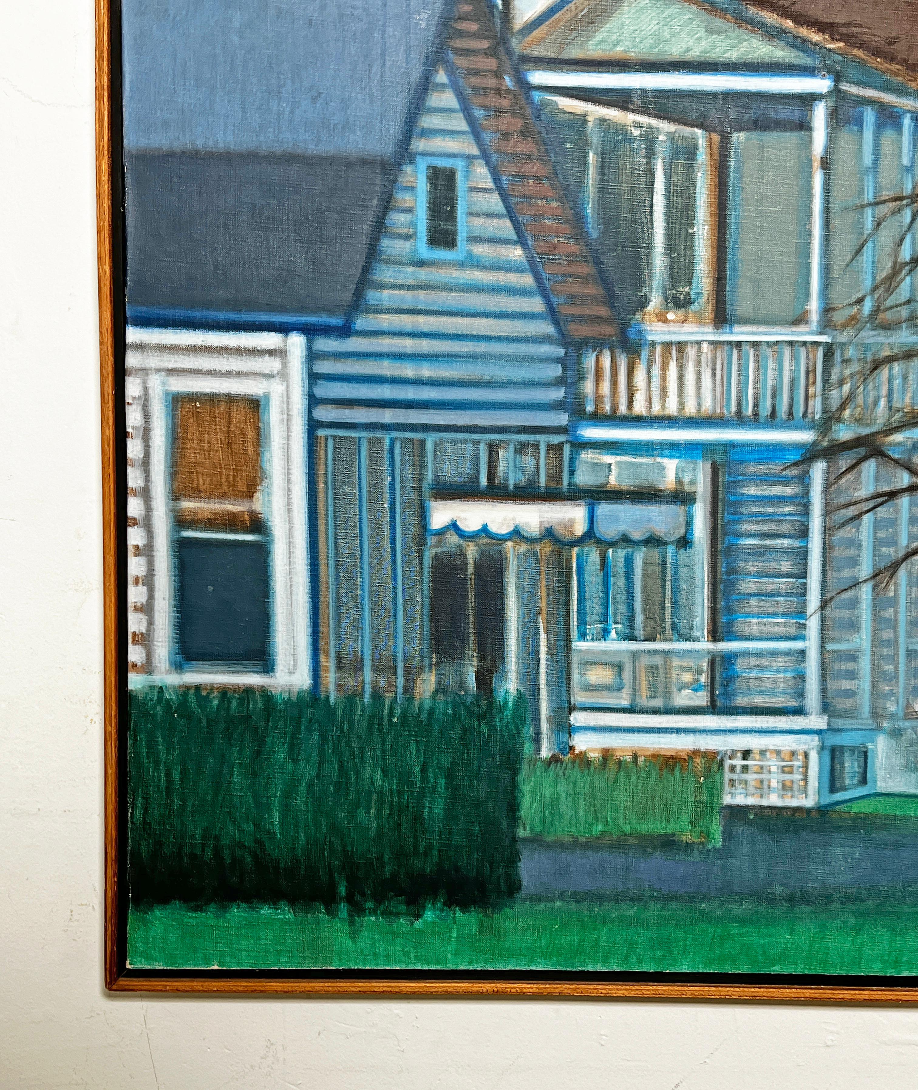 Paisaje urbano de realismo abstracto del célebre artista neoyorquino Ed Cowley D. 1969 Moderno de mediados de siglo en venta