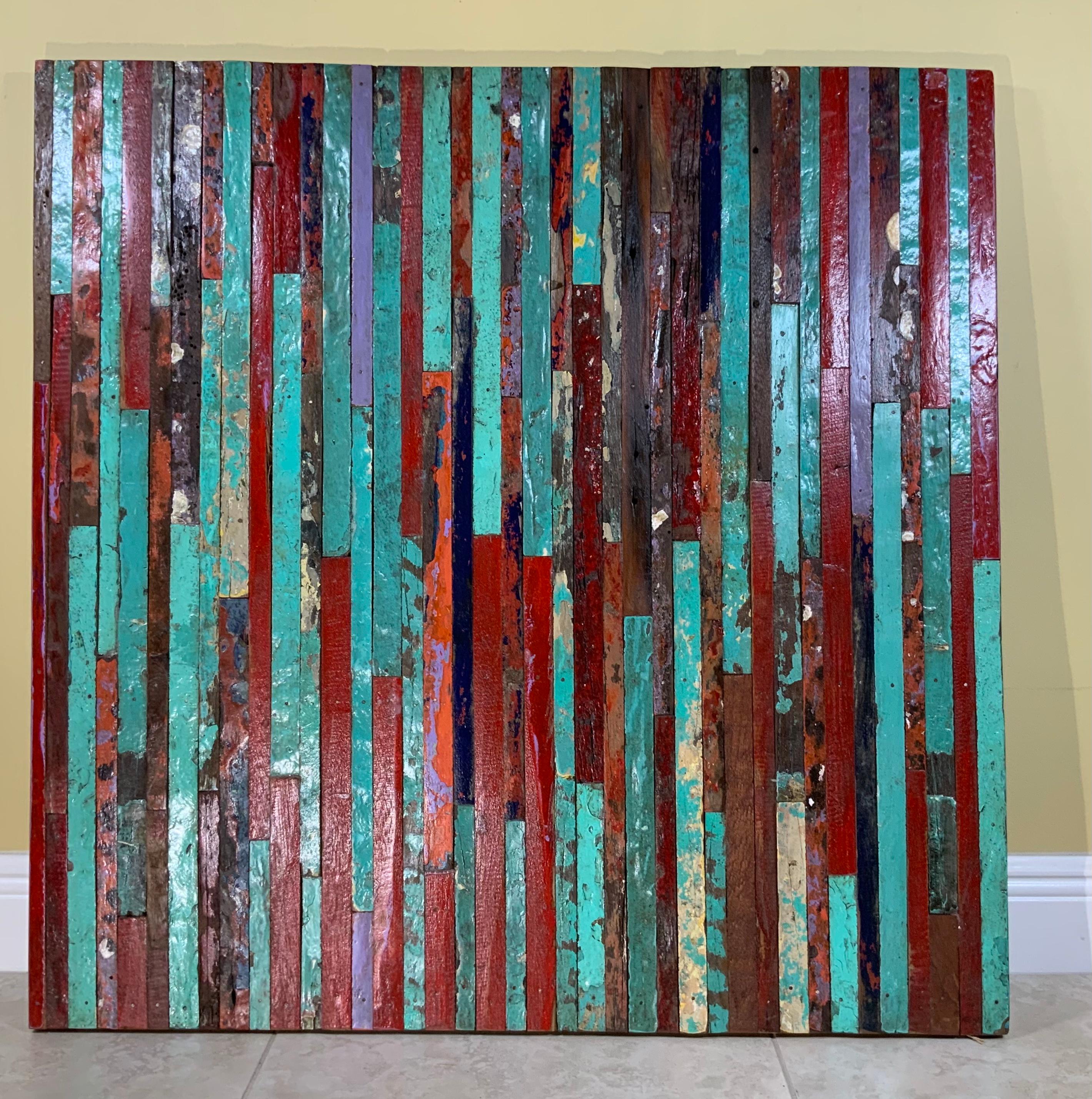 Abstract Reclaimed Wood Wall Sculpture For Sale 6