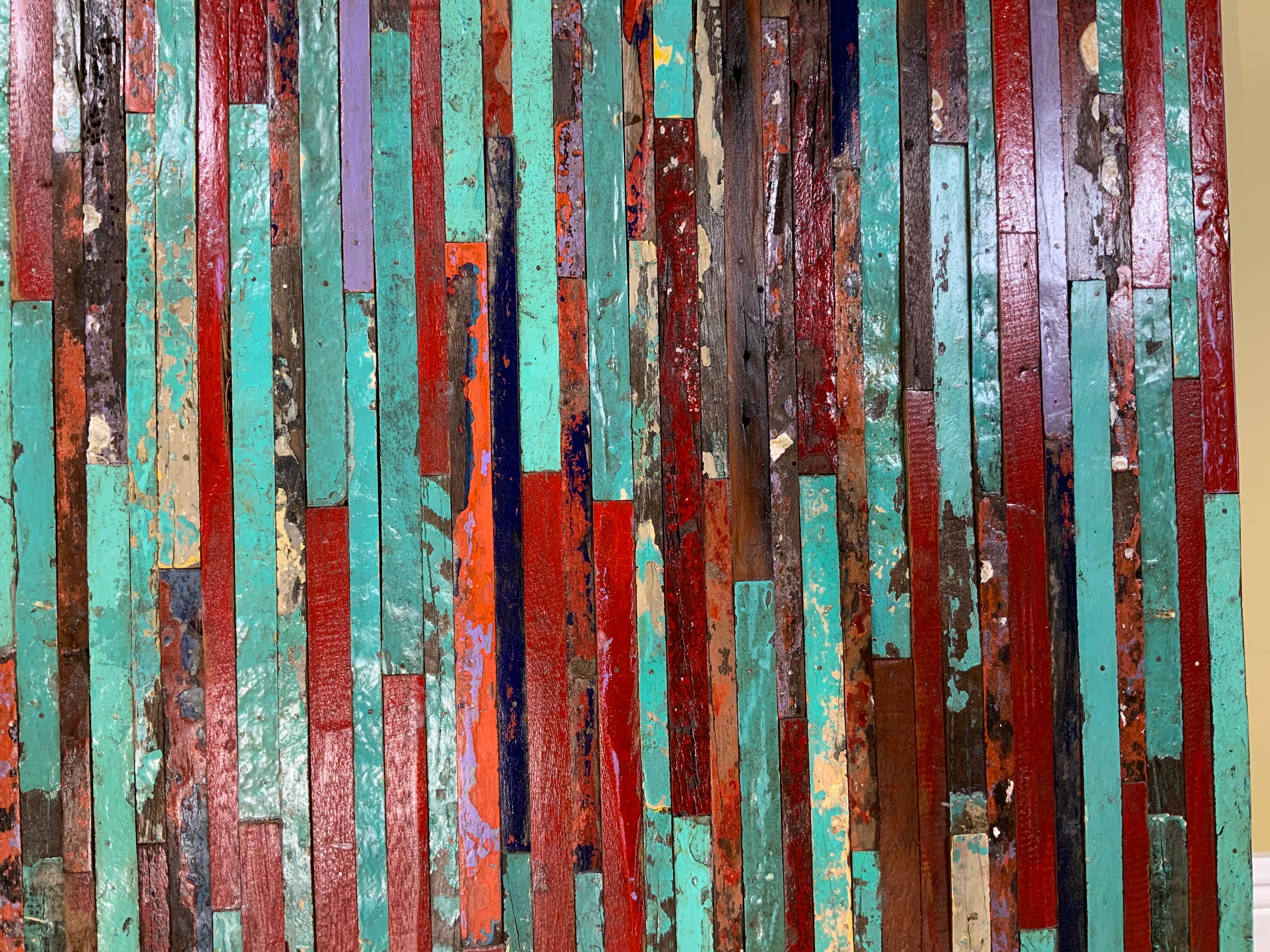 Abstract Reclaimed Wood Wall Sculpture For Sale 8