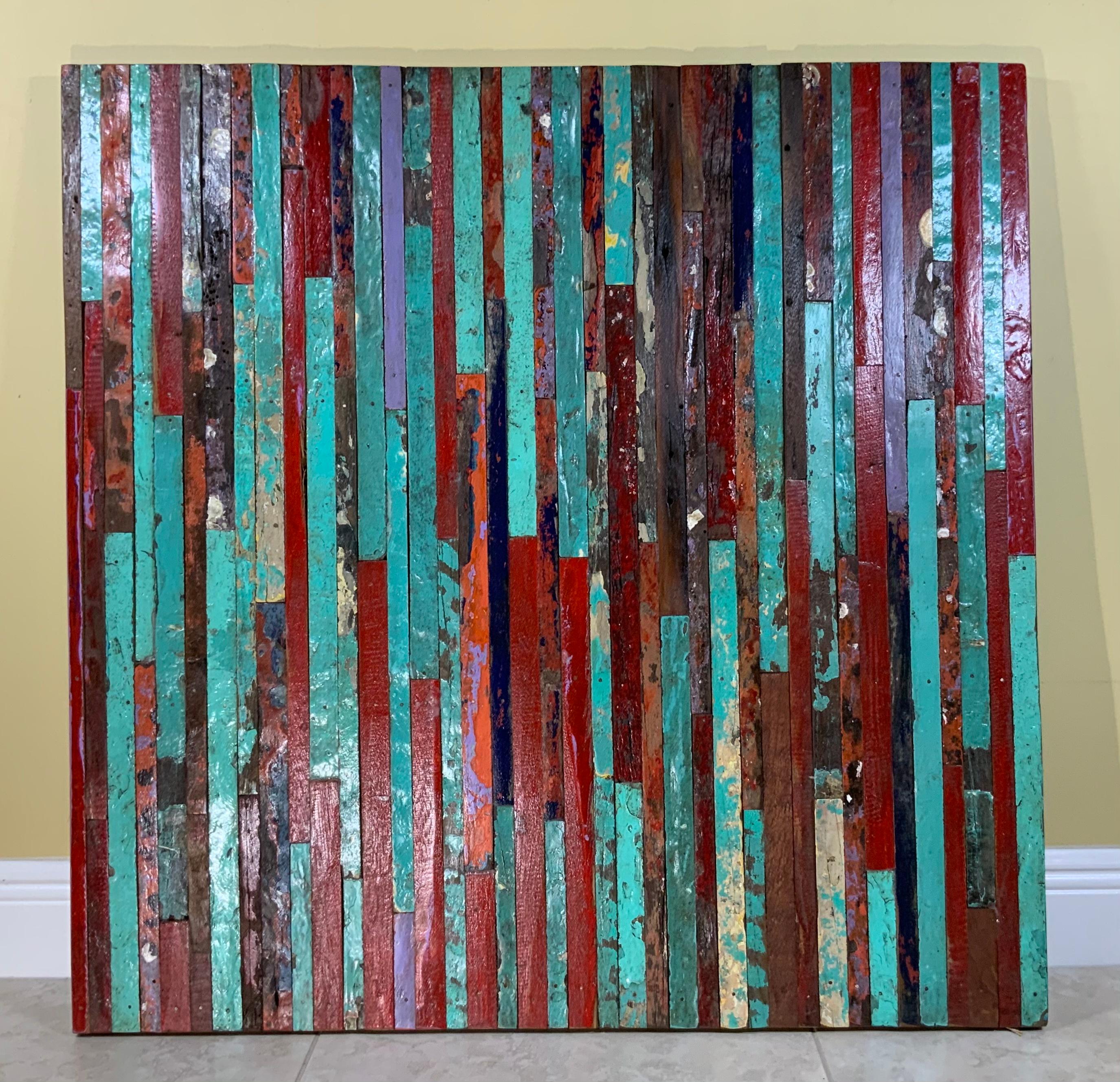 Abstract Reclaimed Wood Wall Sculpture For Sale 10