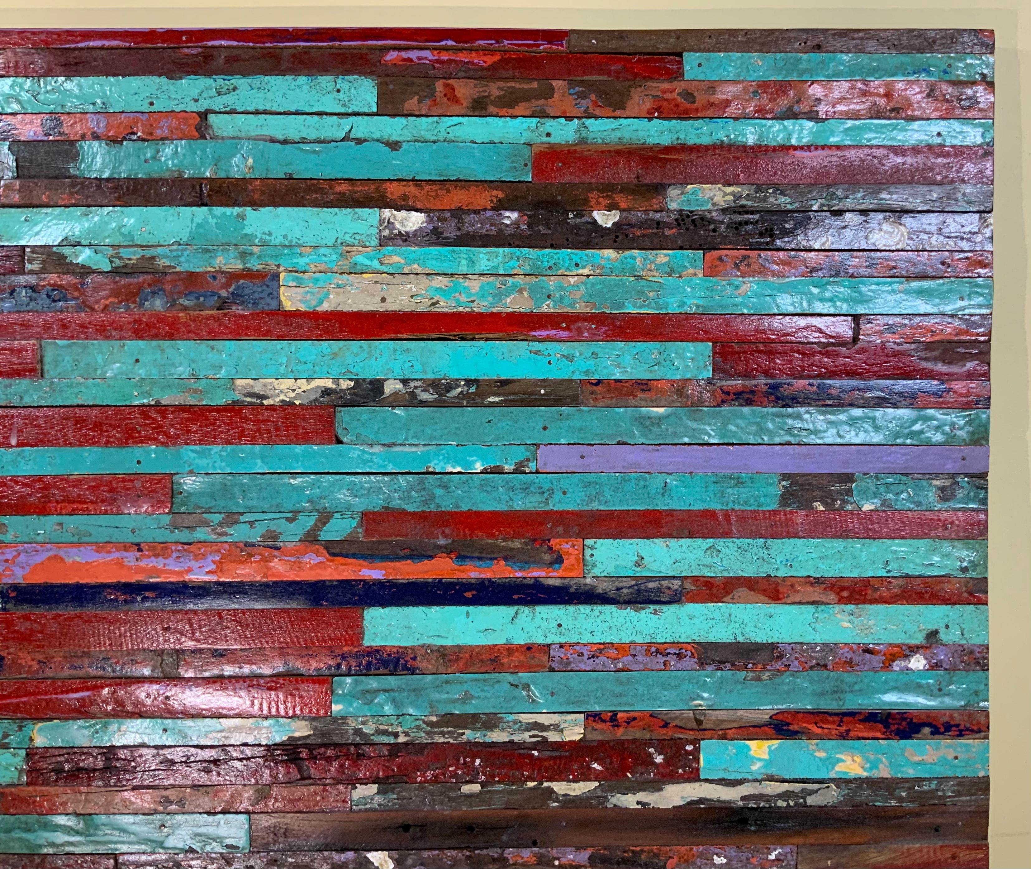 Abstract Reclaimed Wood Wall Sculpture In Good Condition For Sale In Delray Beach, FL