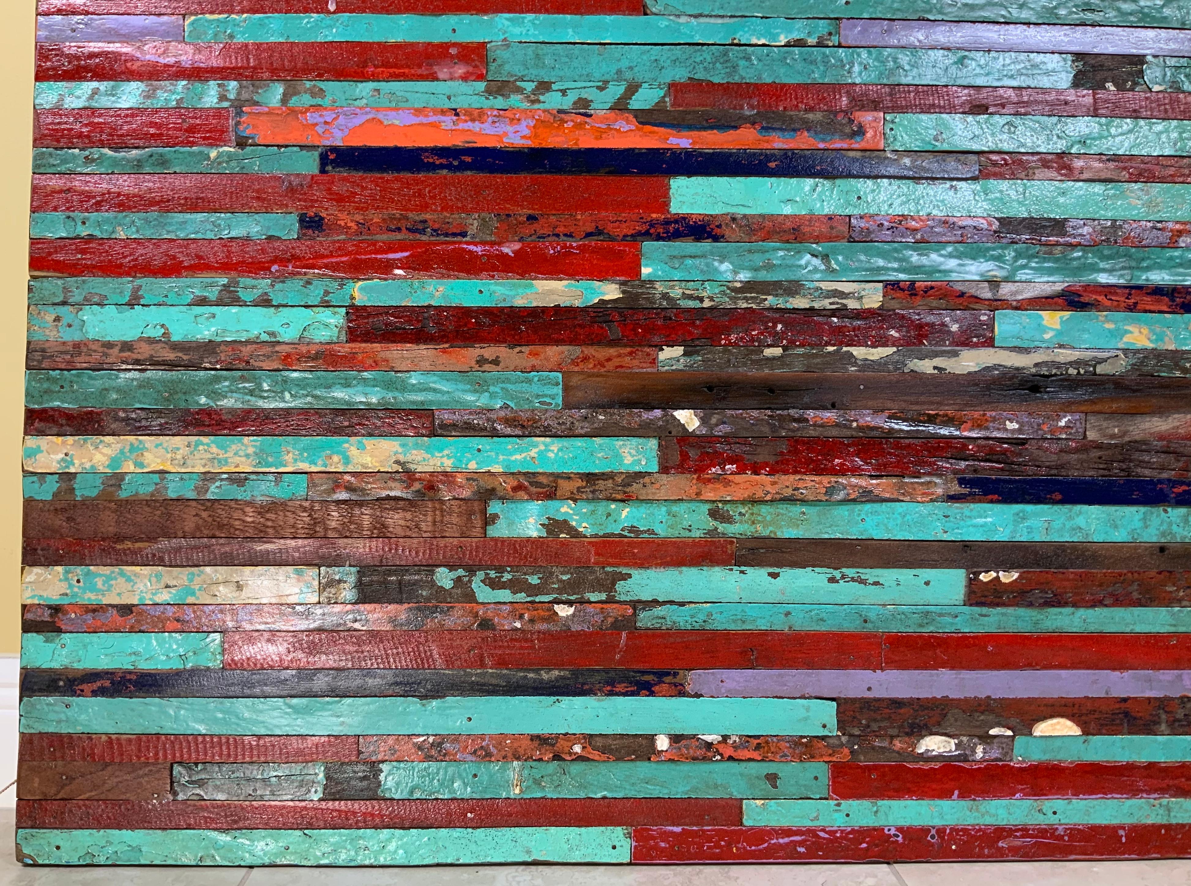 Abstract Reclaimed Wood Wall Sculpture For Sale 1