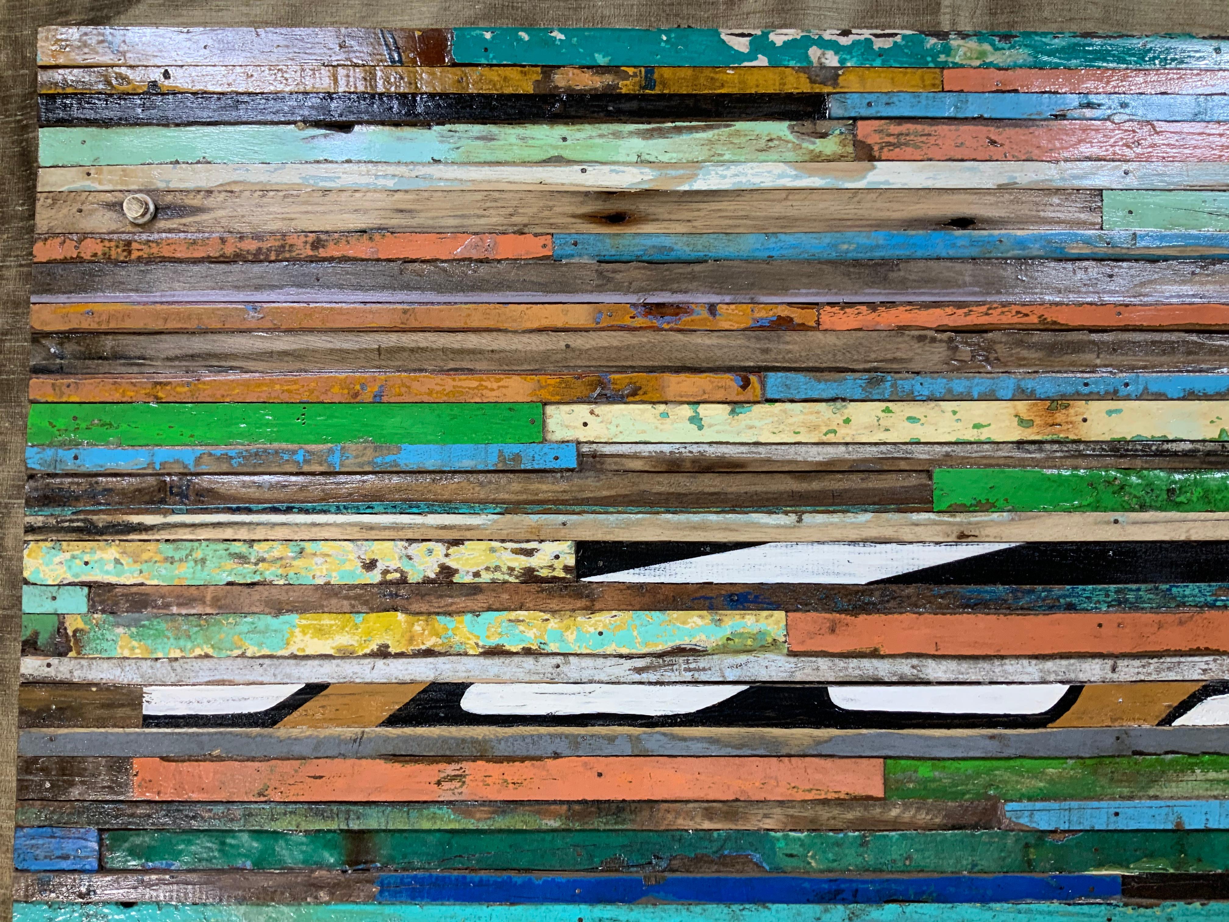 Contemporary Abstract Reclaimed Wood Wall Sculpture For Sale