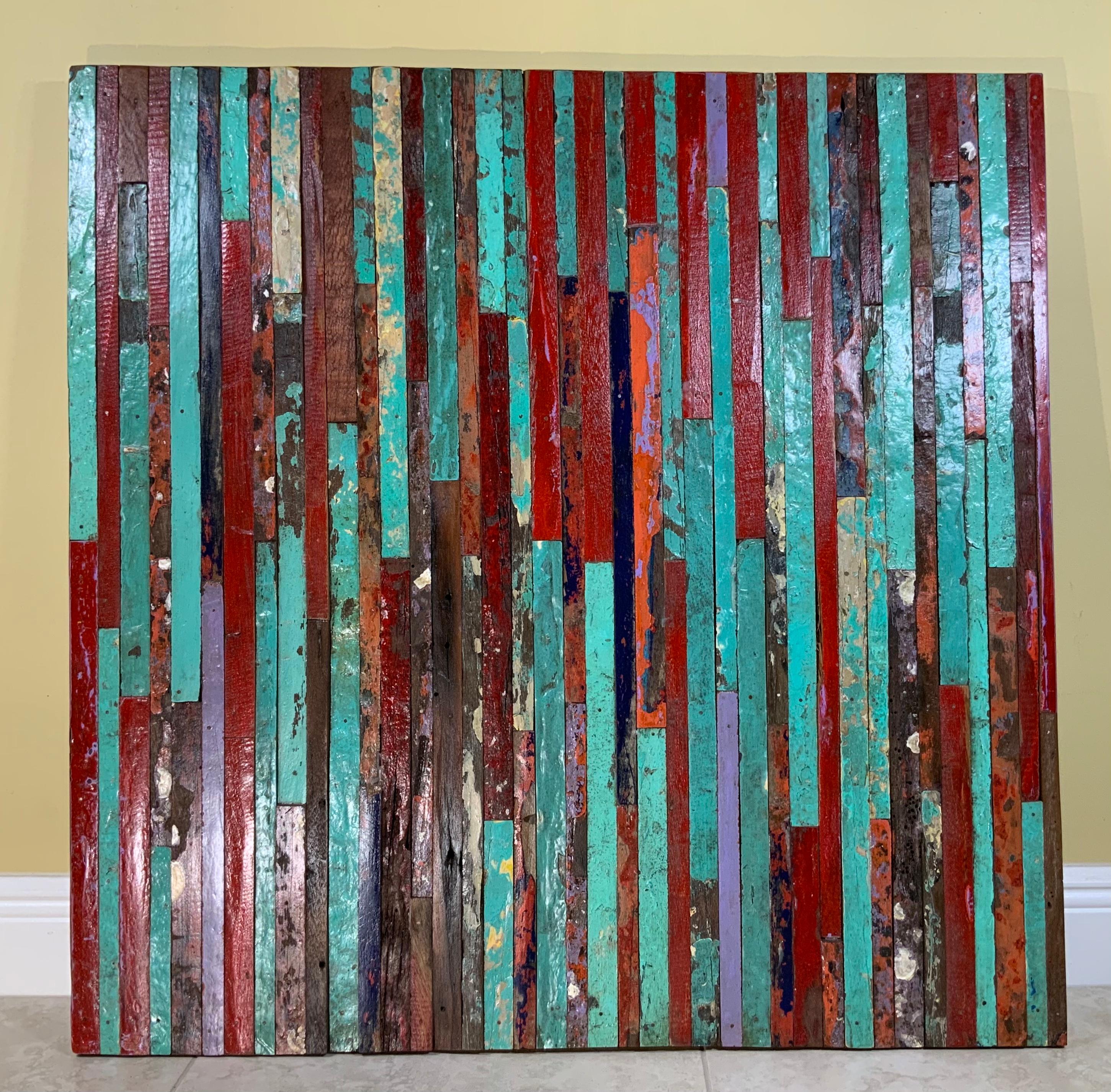 Abstract Reclaimed Wood Wall Sculpture For Sale 3