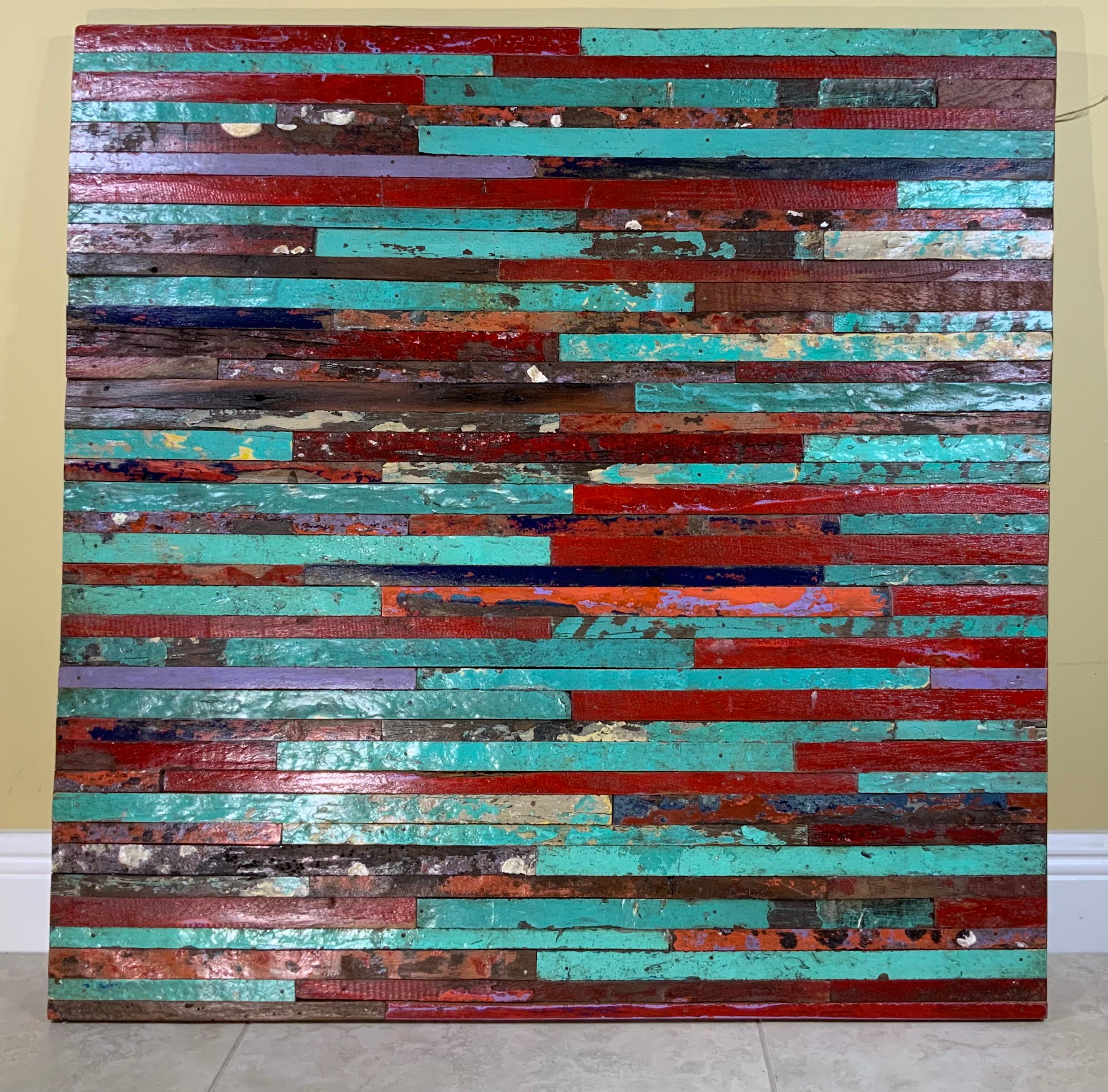 Abstract Reclaimed Wood Wall Sculpture For Sale 4