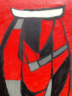 Abstract Red and Black Bull Painting signed Freeman, 1957
