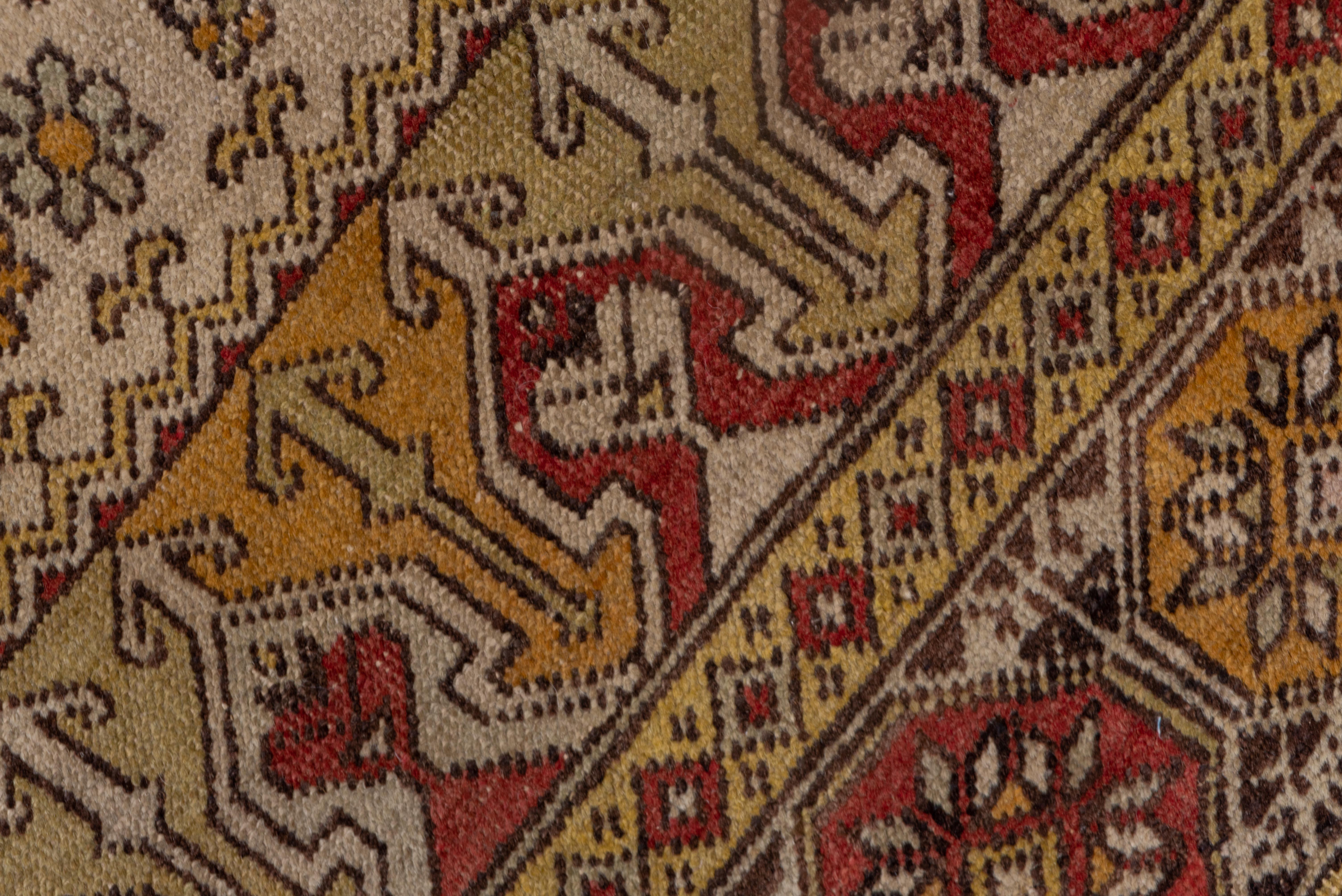 Abstract Red and Gold Turkish Oushak with Purple Accents Along Trim In Good Condition For Sale In New York, NY