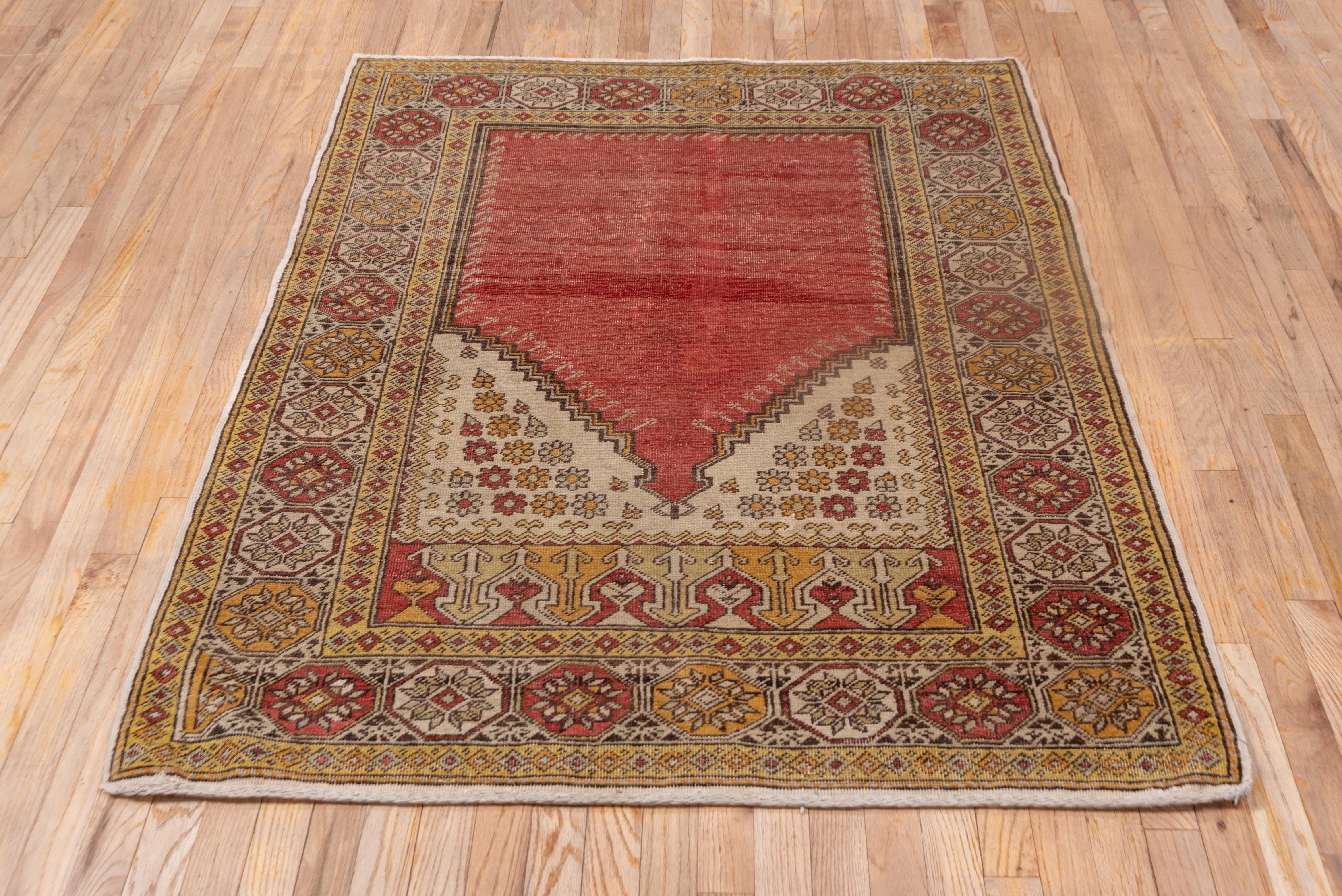 Wool Abstract Red and Gold Turkish Oushak with Purple Accents Along Trim For Sale