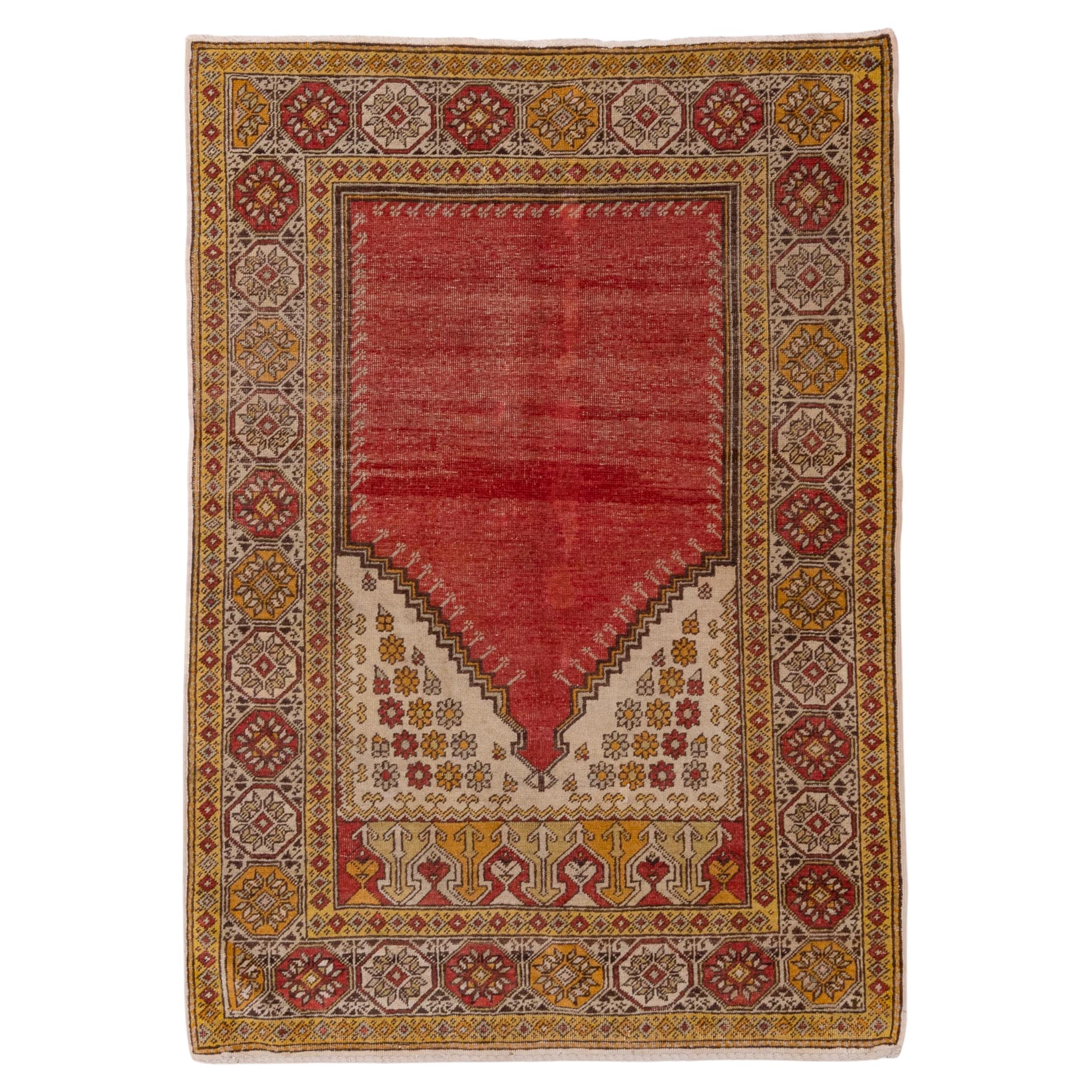 Abstract Red and Gold Turkish Oushak with Purple Accents Along Trim For Sale