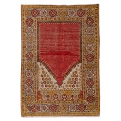 Abstract Red and Gold Turkish Oushak with Purple Accents Along Trim