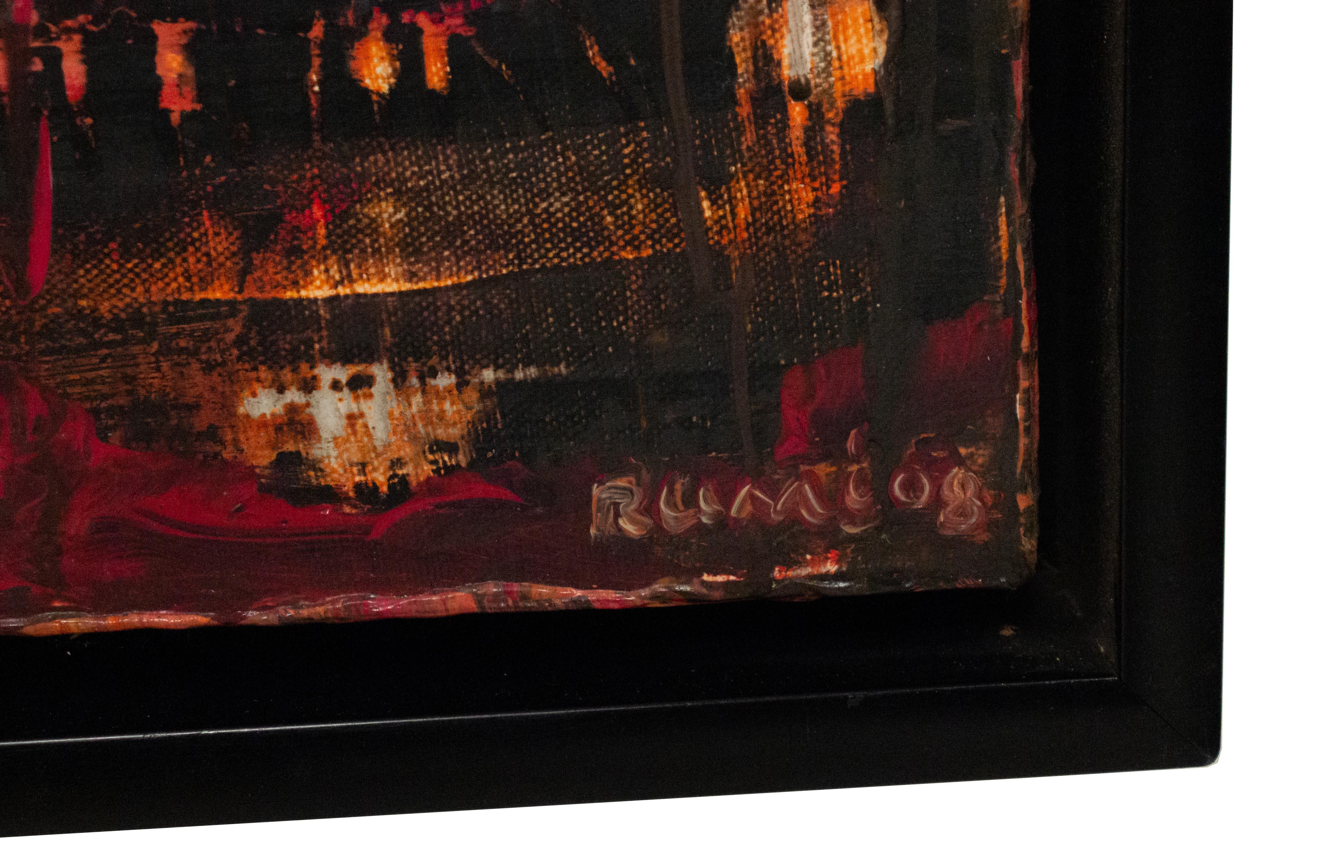 Abstraktes rot-weißes Gemälde in schwarzem Rahmen im Zustand „Gut“ im Angebot in New York, NY