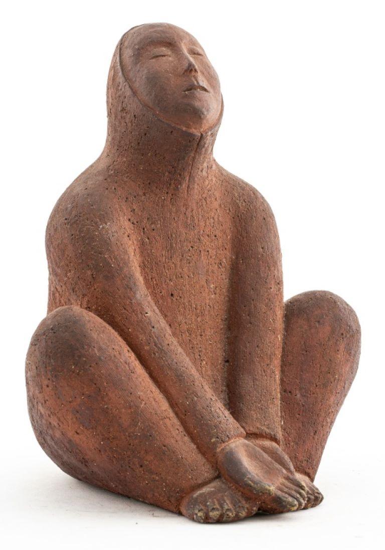 Abstract Red Clay Sculpture Of A Seated Figure In Excellent Condition For Sale In New York, NY