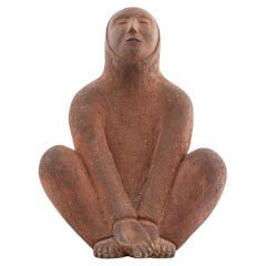 Used Abstract Red Clay Sculpture Of A Seated Figure