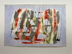 Abstract Red Gray and Black Watercolor by Jacob Semiatin, 1987