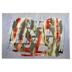 Abstract Red Gray and Black Watercolor by Jacob Semiatin, 1987