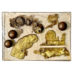 Abstract Resin and Bronze Wall Relief Sculpture Mixed Metal Assemblage 1970s