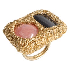 Abstrakter abstrakter Ring in Rosa und Dunkelgrau 14 kt Gold F Stein Cocktail Statement-Ring