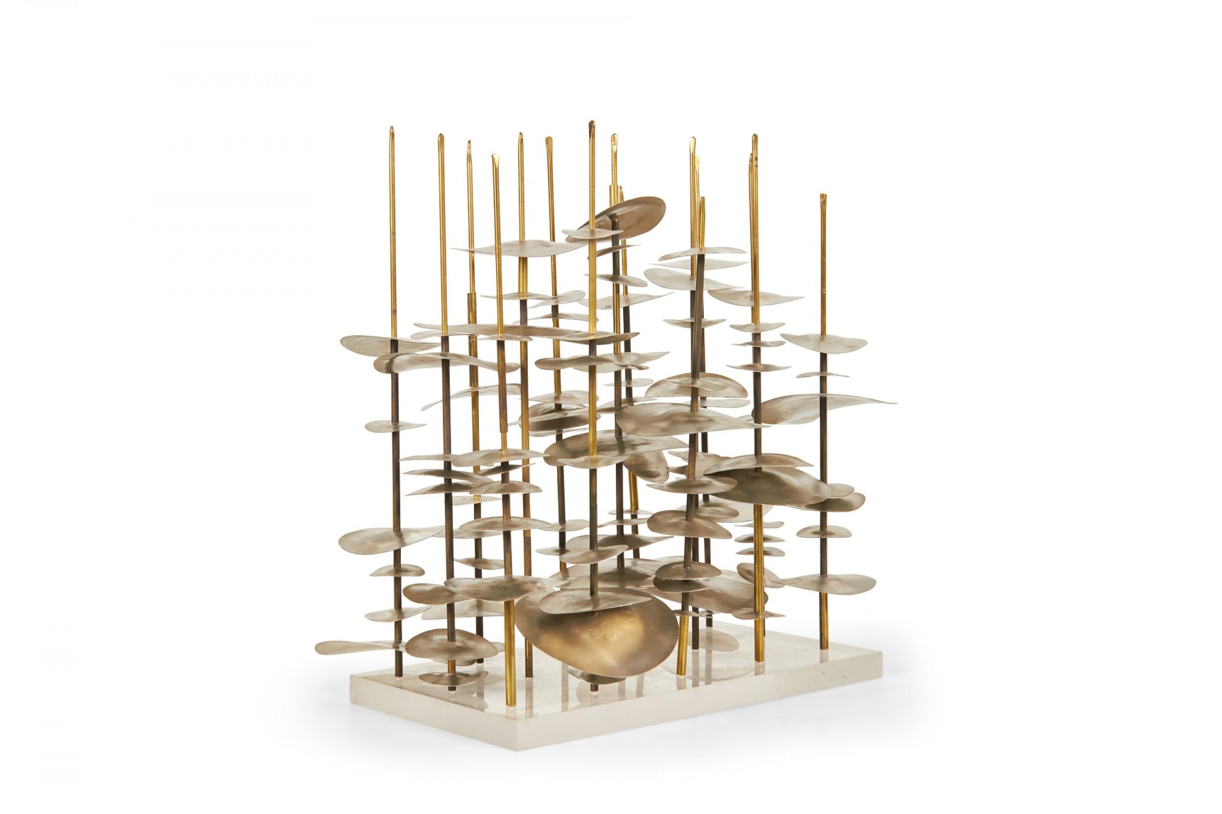 Abstract Robert Lee Morris Nickel and Brass Sculpture Mounted on a Lucite Base In Good Condition For Sale In New York, NY