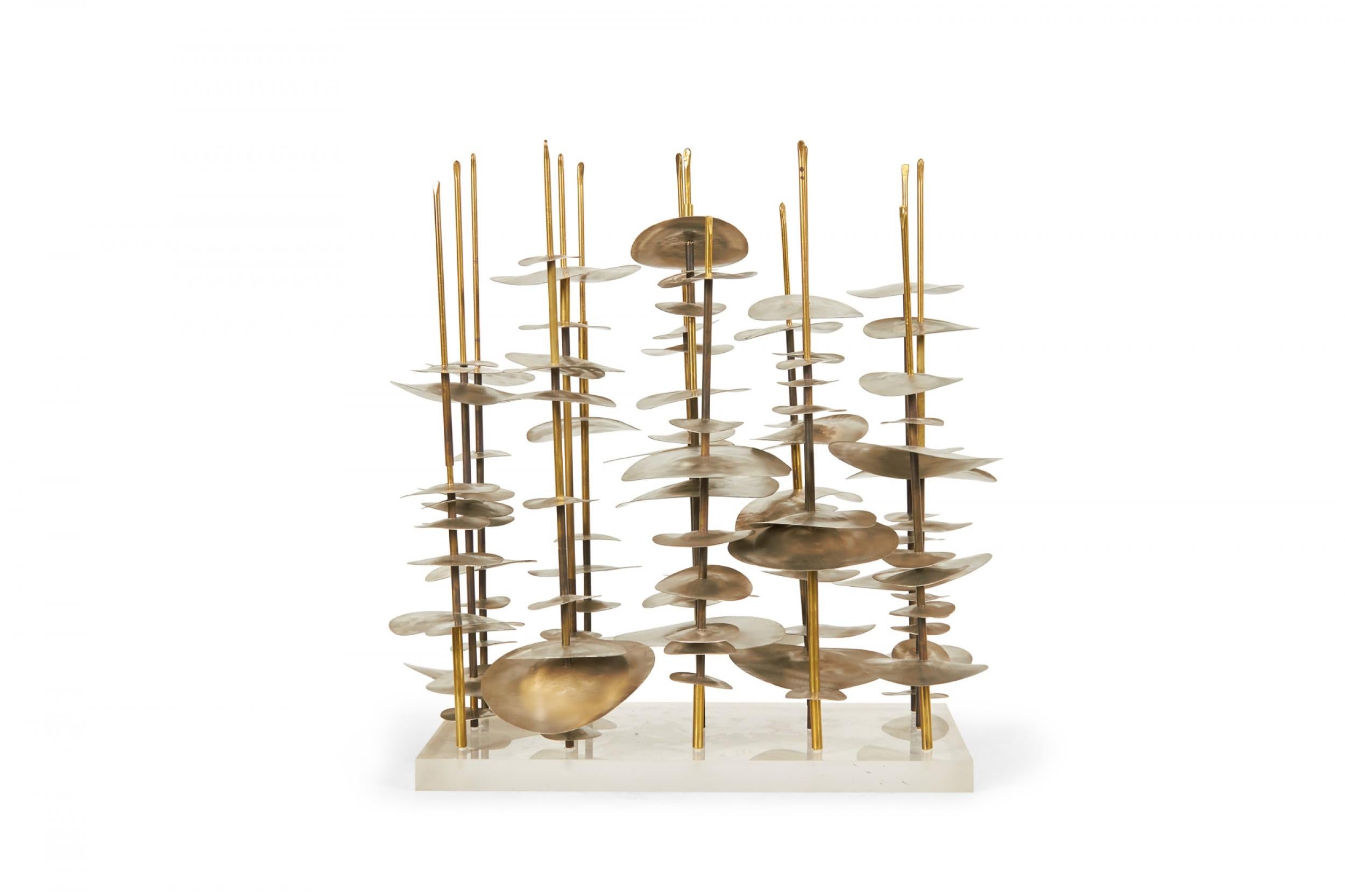 Contemporary Abstract Robert Lee Morris Nickel and Brass Sculpture Mounted on a Lucite Base For Sale