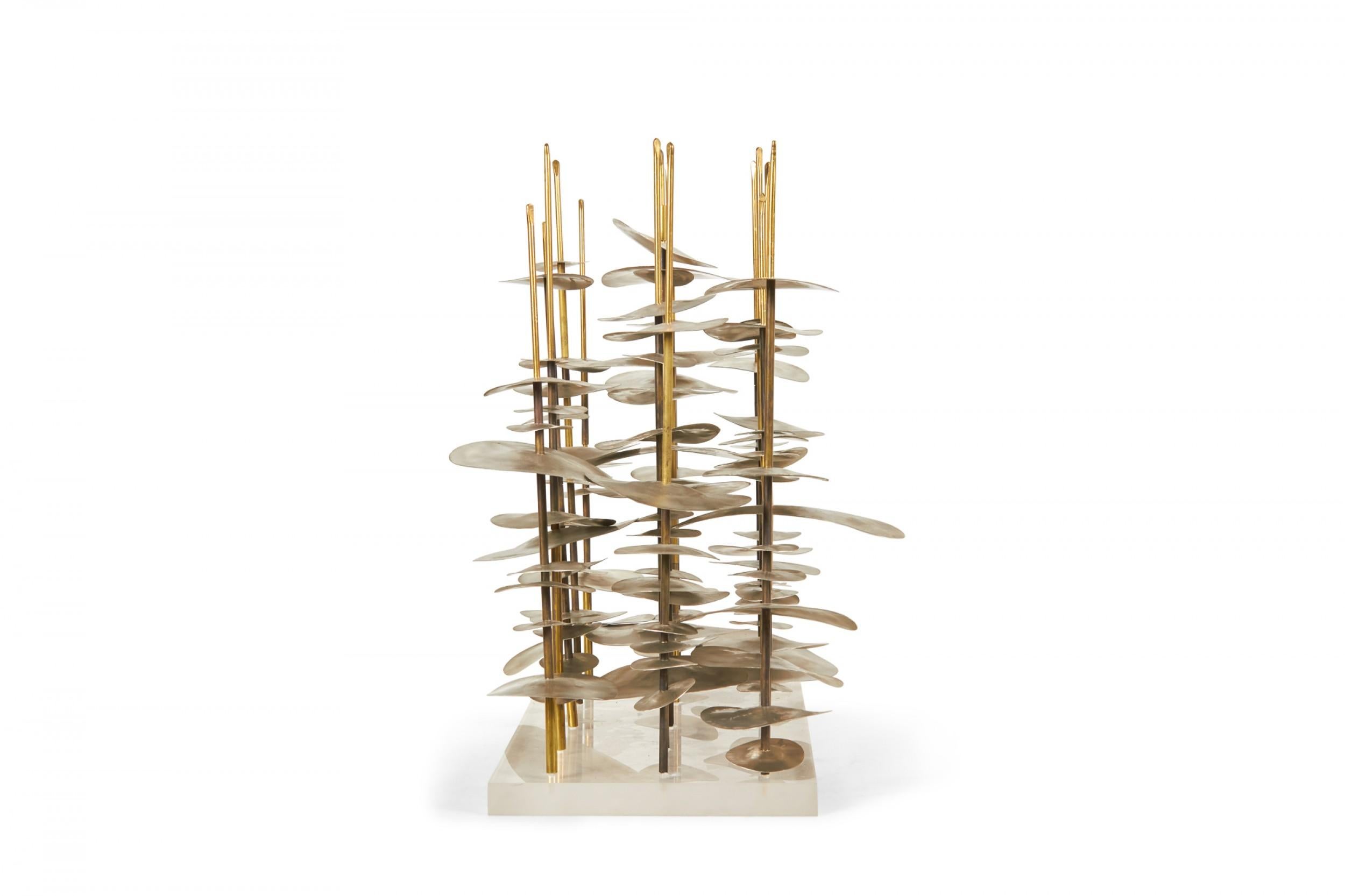 Abstract Robert Lee Morris Nickel and Brass Sculpture Mounted on a Lucite Base For Sale 2