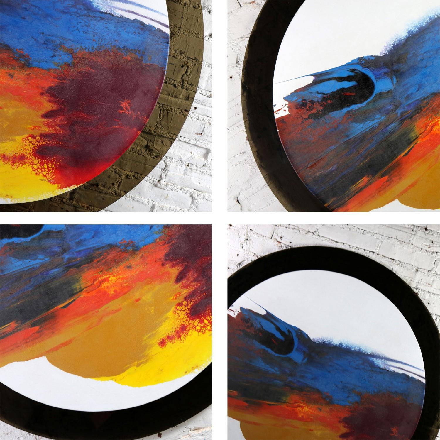 Quadro astratto rotondo su tela acrilica montato su plexiglass fumé di Ted Lownik in vendita 6