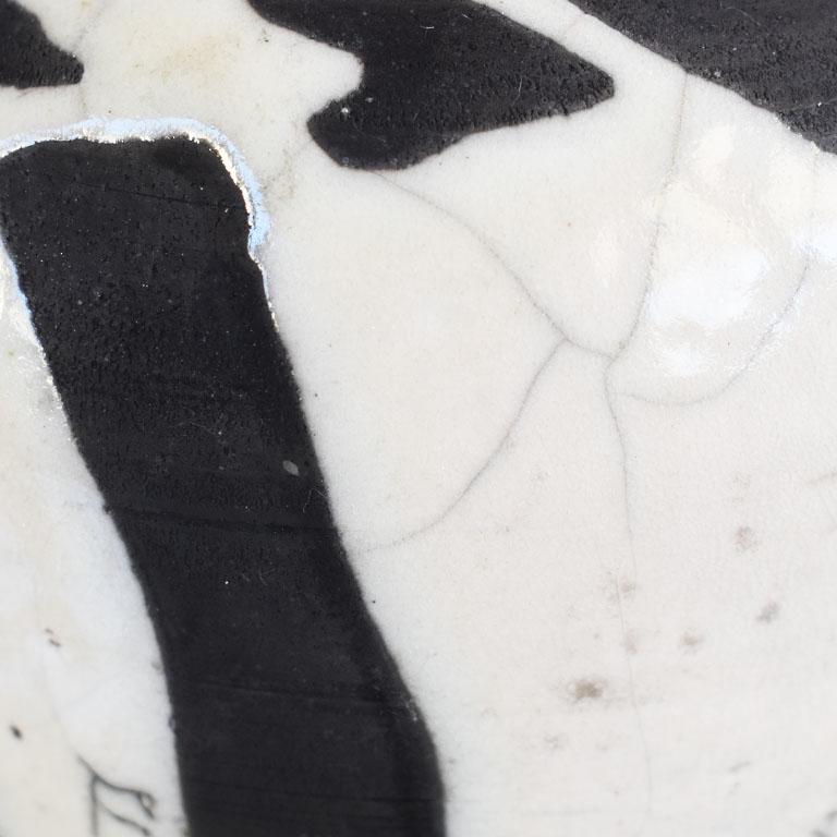 American Abstract Round Black and White Marbled Studio Pottery Ceramic Vase Signed 1983