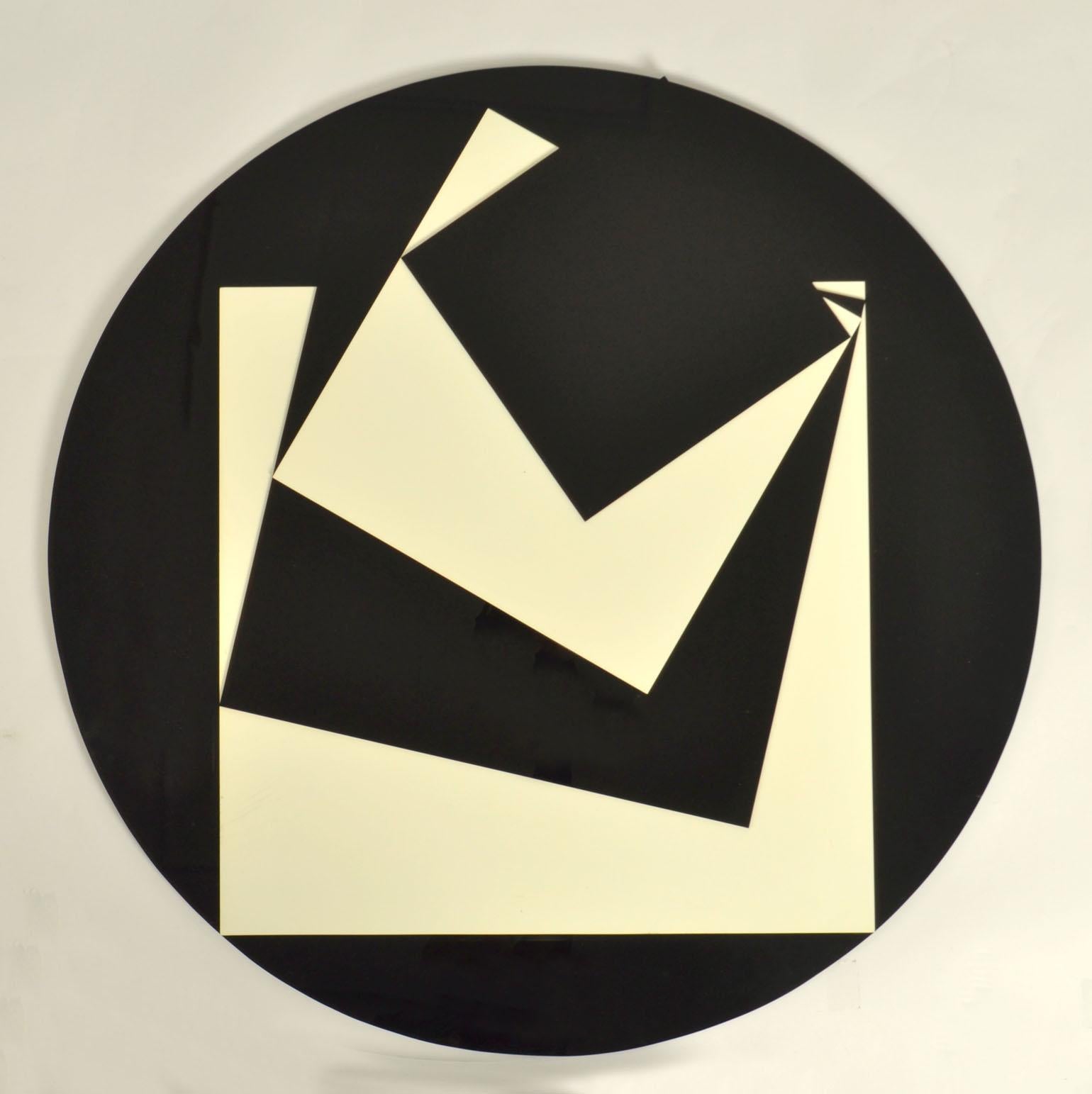 Abstrakte runde schwarz-weiße Perspex-Kunstwerke, UK 1960er Jahre (Minimalistisch) im Angebot