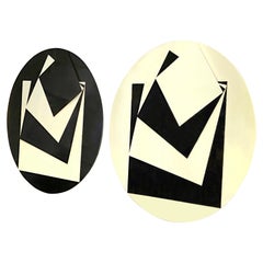 Abstract Round Black & White Perspex Artworks, UK 1960's